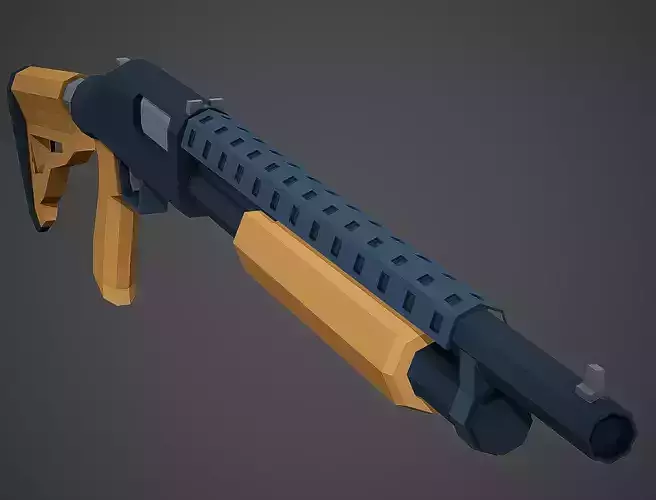 Stylized Mossberg 500 Shotgun Low Poly Mobile Ready Low-poly 3D model