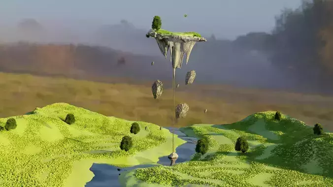 fantasy floating land Low-poly 3D model