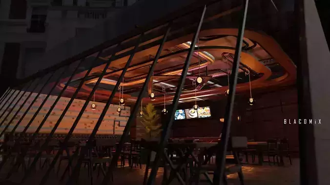 cafeteria 3D Model Blender 3D with Texture and lighting