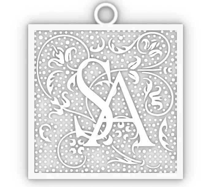 Gold plate with letters A and S pendant 3D print model