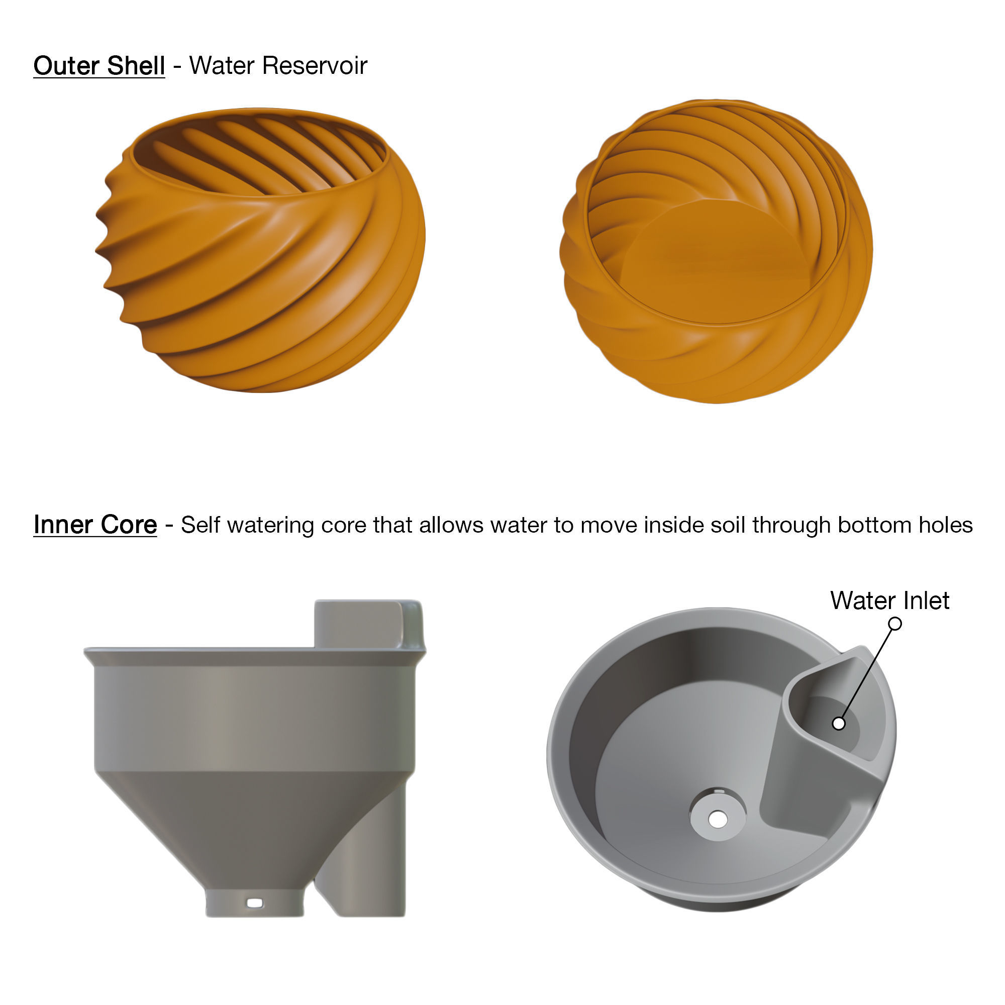 Self Watering Planter STL File for 3D Printing   3D print model_1