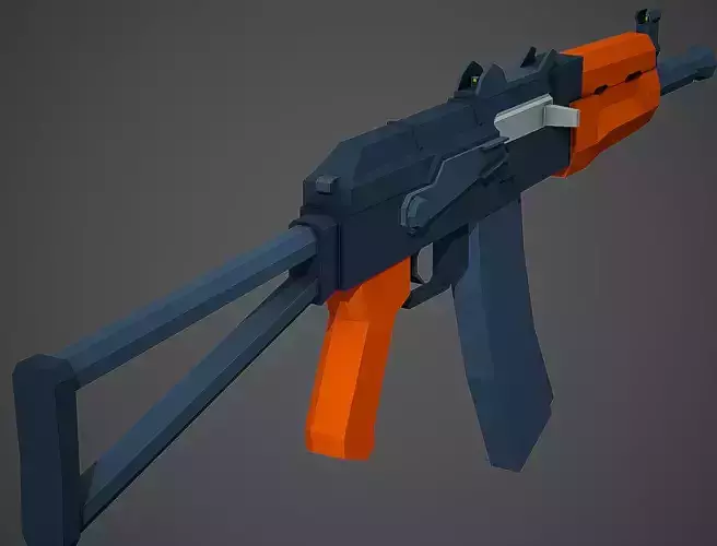 Stylized AKS 74U Rifle Low Poly Mobile Ready Low-poly 3D model