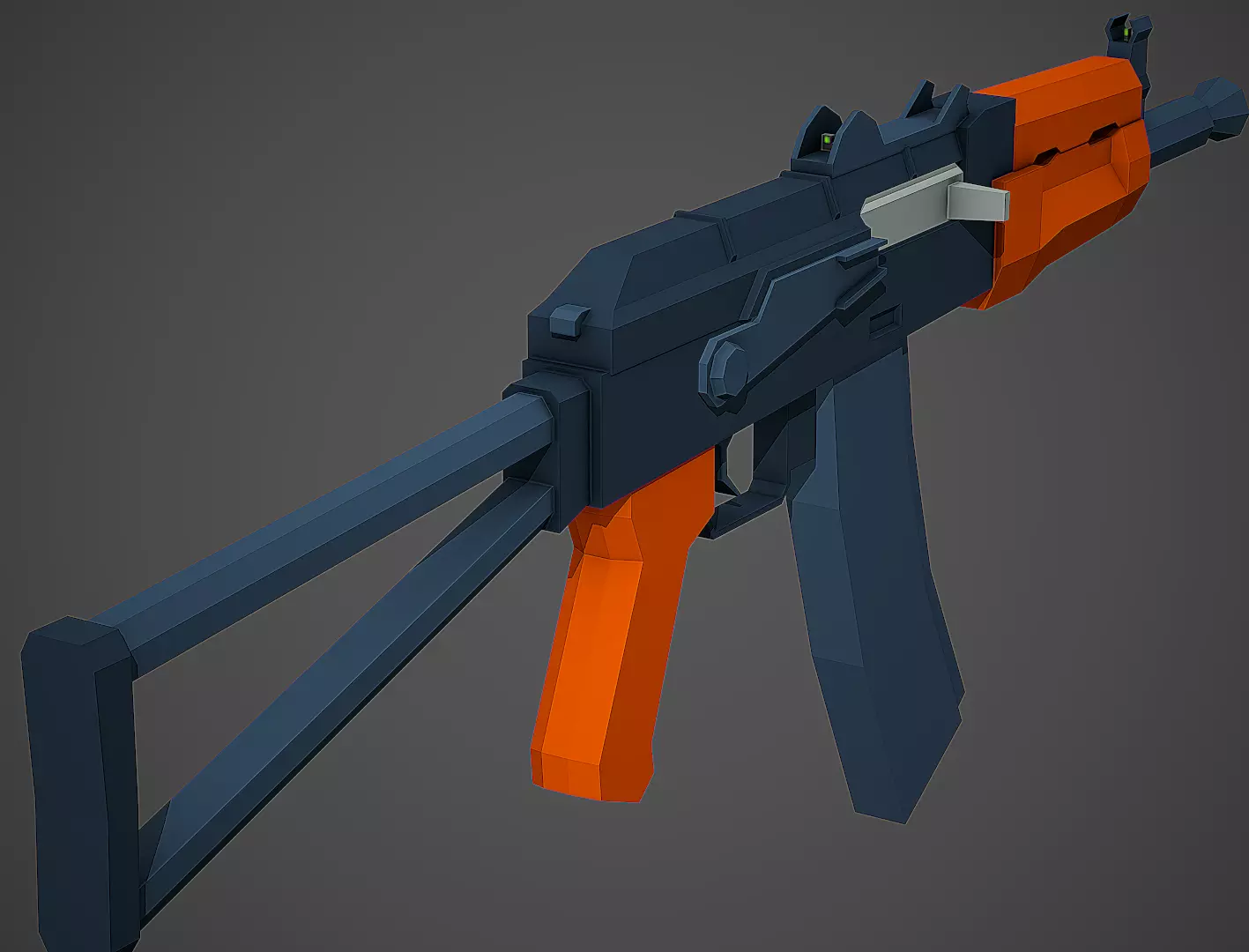 Stylized AKS 74U Rifle Low Poly Mobile Ready Low-poly 3D model_0