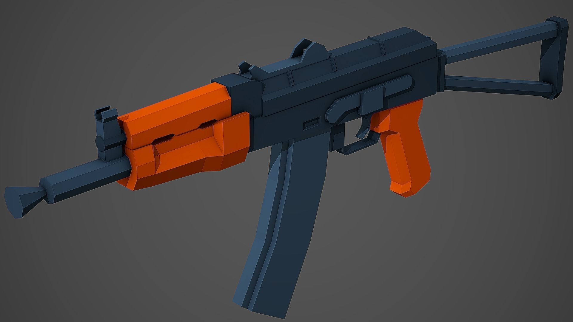Stylized AKS 74U Rifle Low Poly Mobile Ready Low-poly 3D model_2