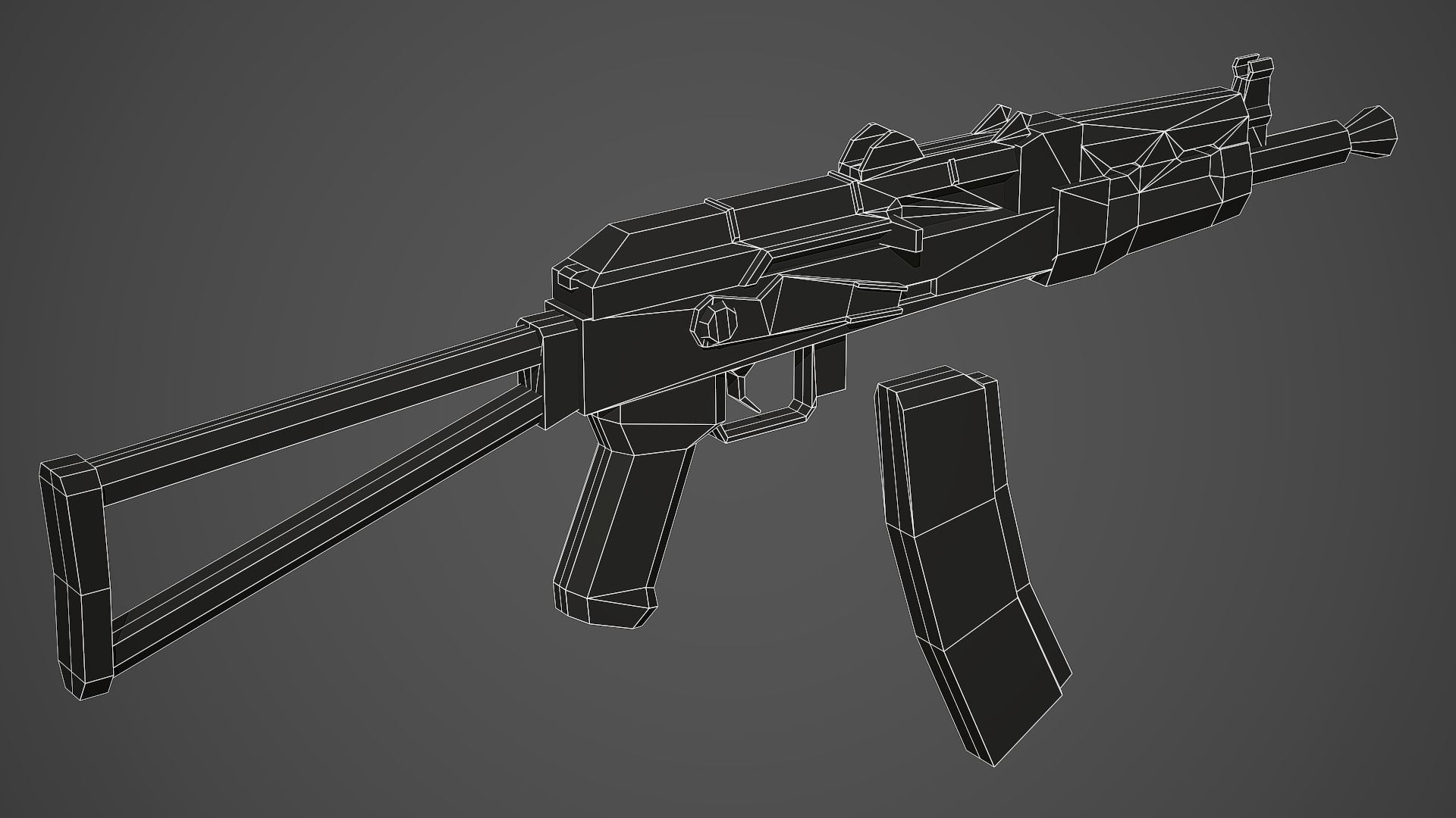 Stylized AKS 74U Rifle Low Poly Mobile Ready Low-poly 3D model_8