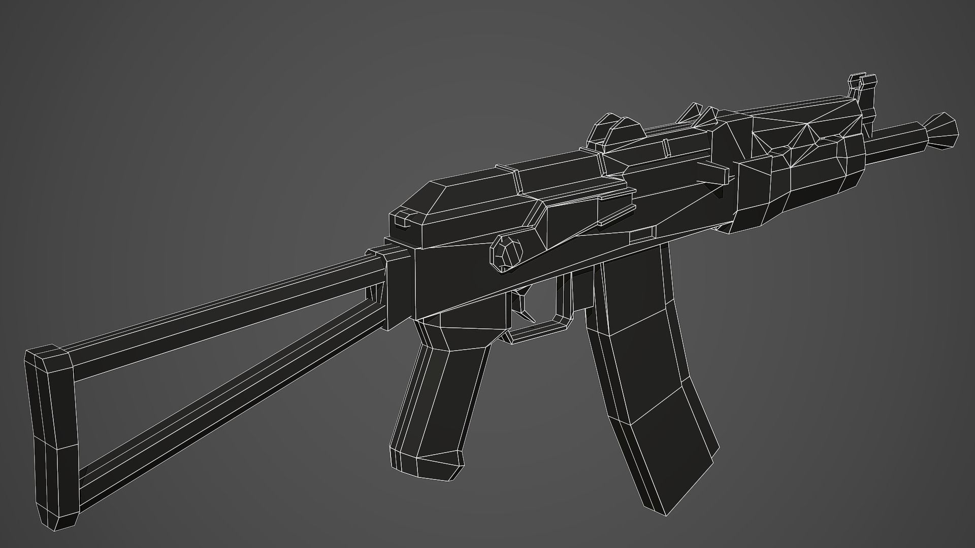 Stylized AKS 74U Rifle Low Poly Mobile Ready Low-poly 3D model_6