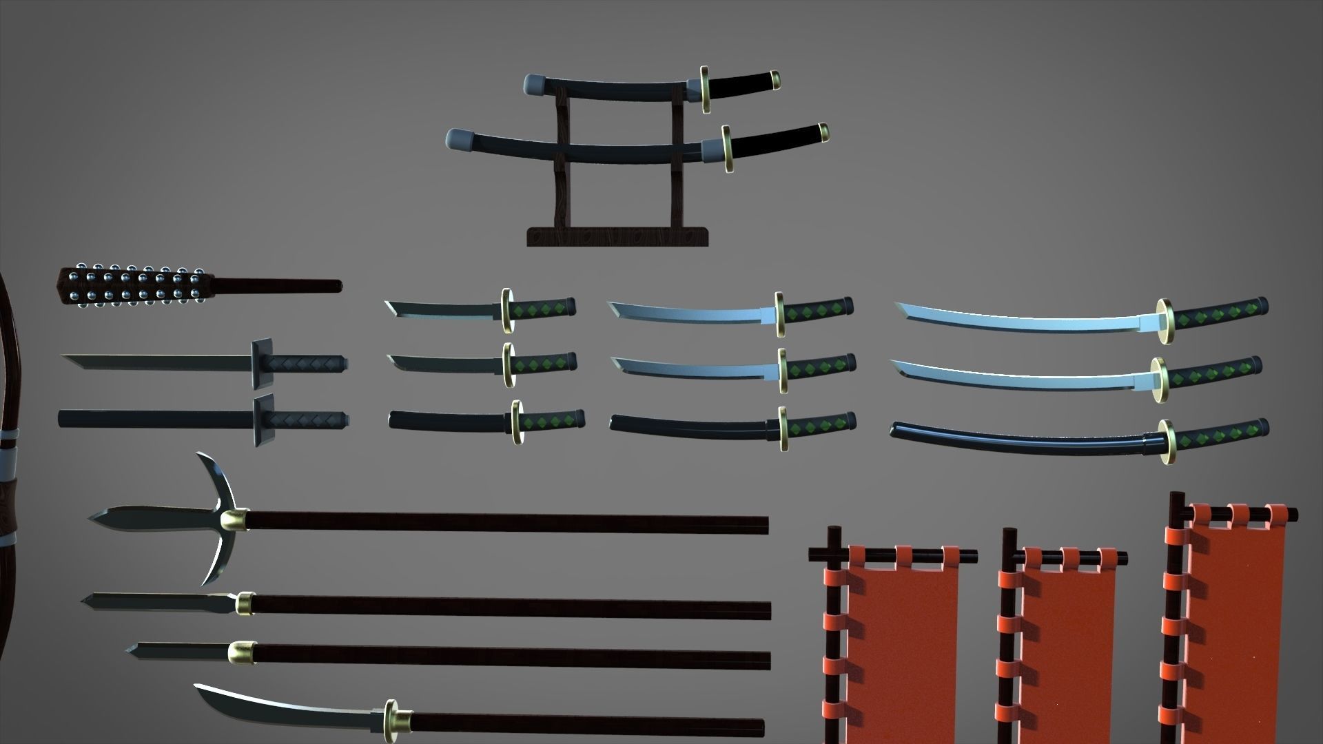 Samourai ands ninja weapons 3D model_2