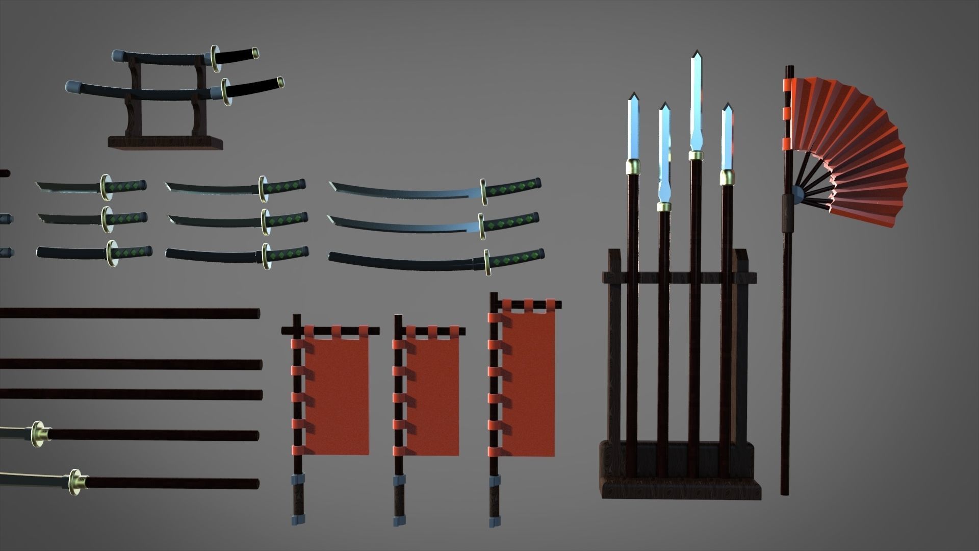 Samourai ands ninja weapons 3D model_3