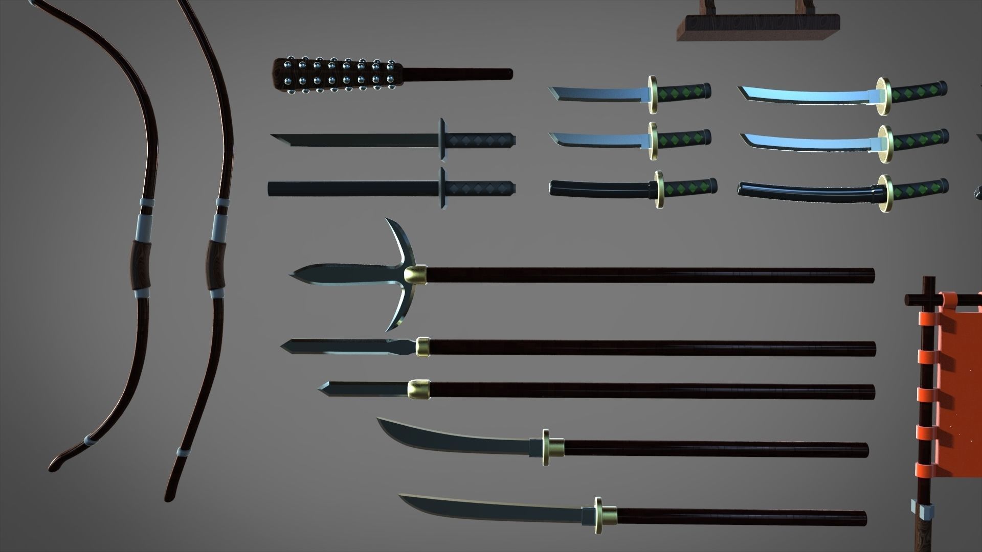 Samourai ands ninja weapons 3D model_1