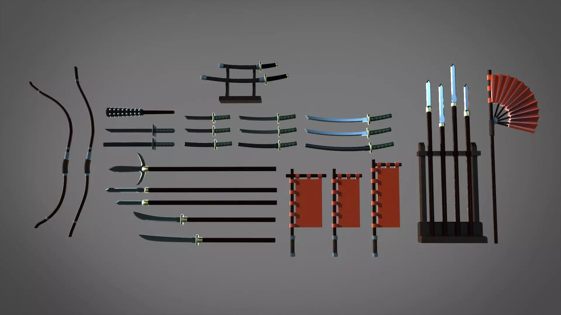 Samourai ands ninja weapons 3D model_0