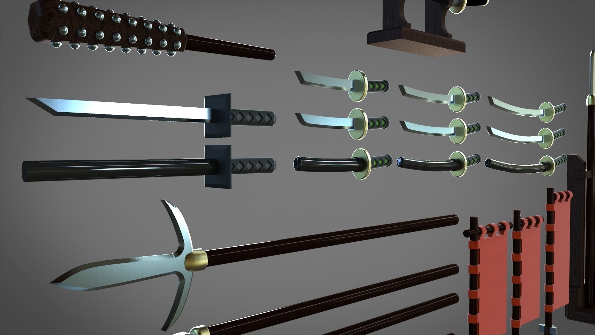Samourai ands ninja weapons 3D model_4