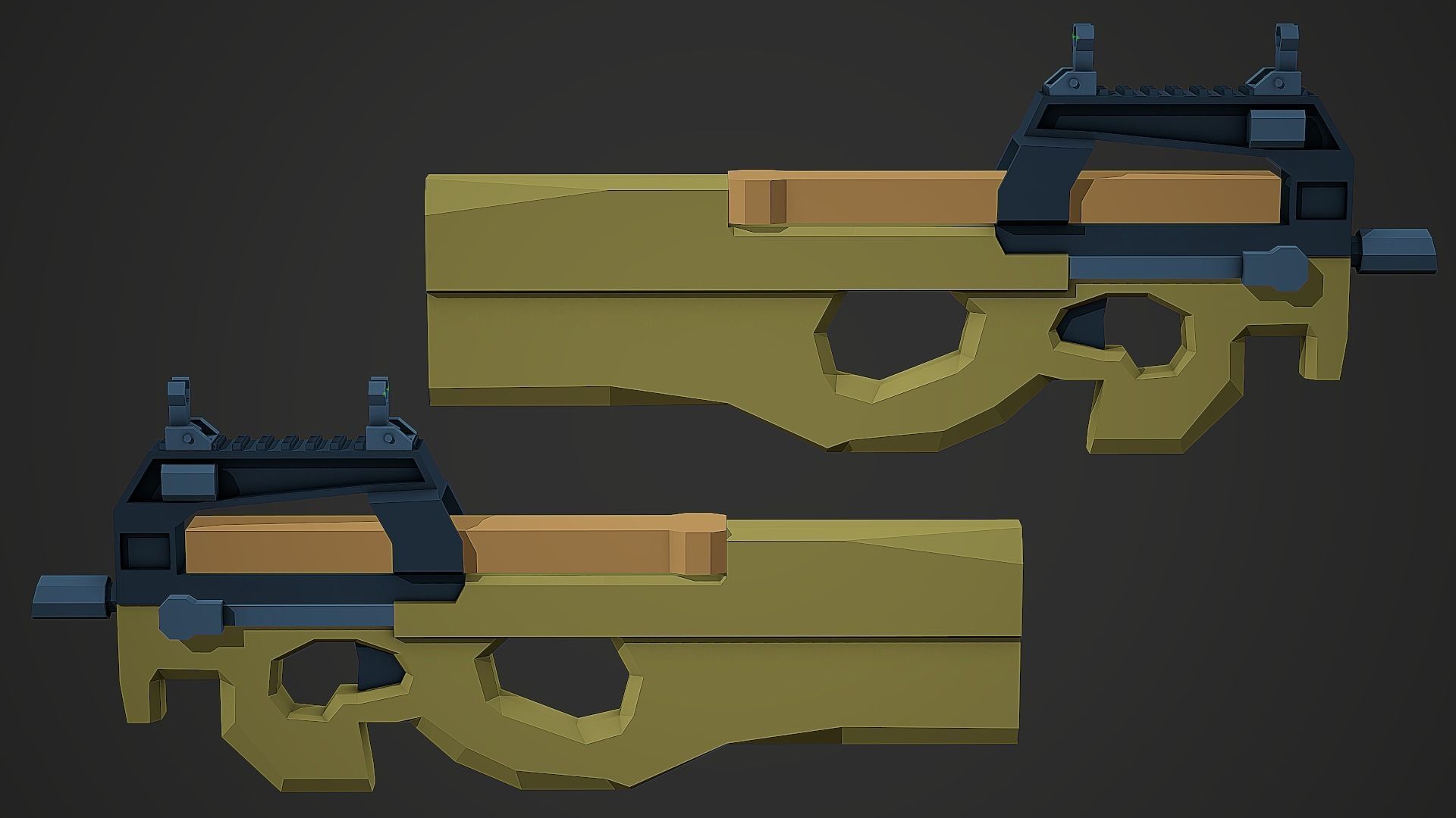 Stylized FN P90 SMG Low Poly Mobile Ready Low-poly 3D model_3
