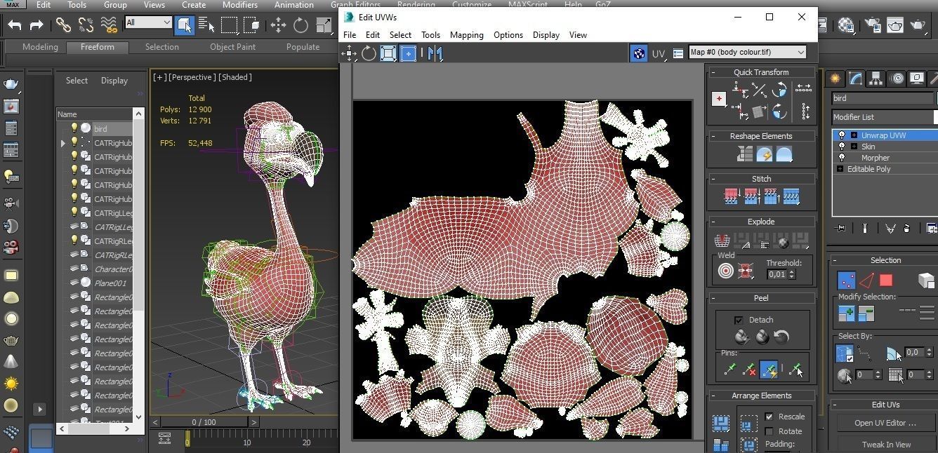 cartoon red bird Low-poly 3D model_4