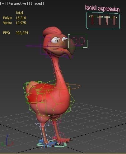 cartoon red bird Low-poly 3D model_3
