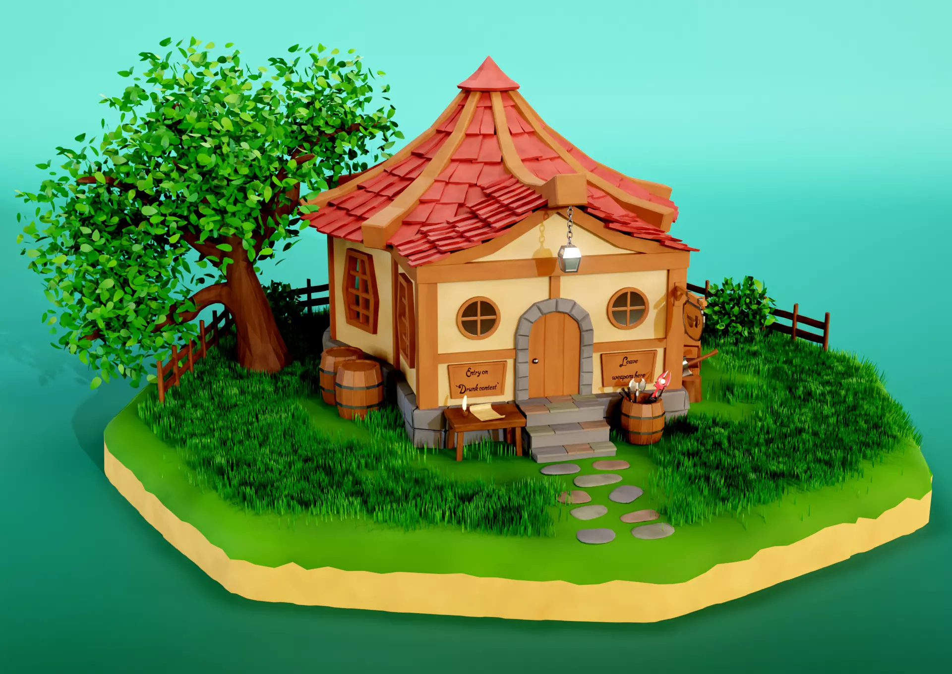 Fantasy Tavern Low-poly 3D model_0