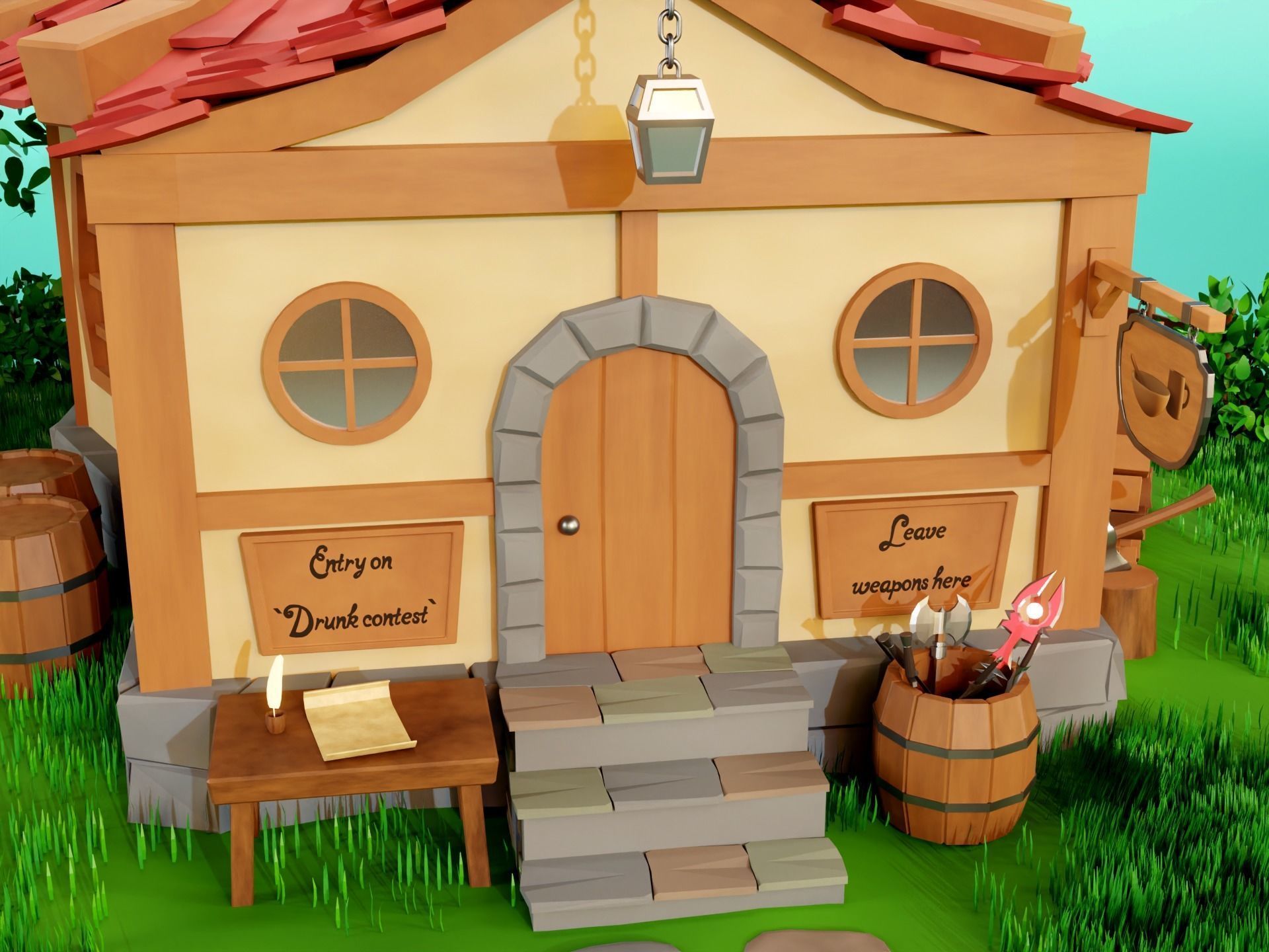 Fantasy Tavern Low-poly 3D model_5