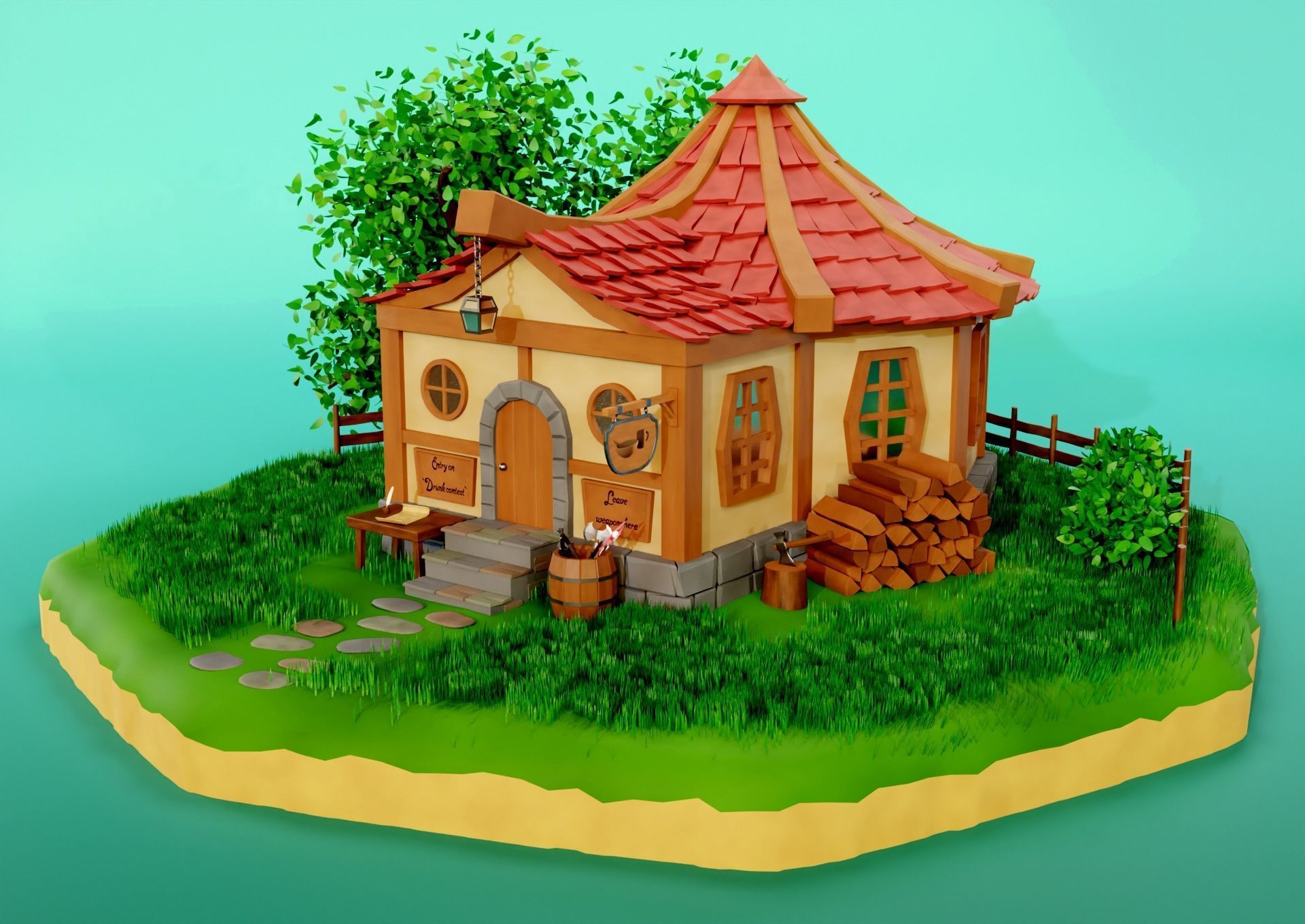 Fantasy Tavern Low-poly 3D model_2