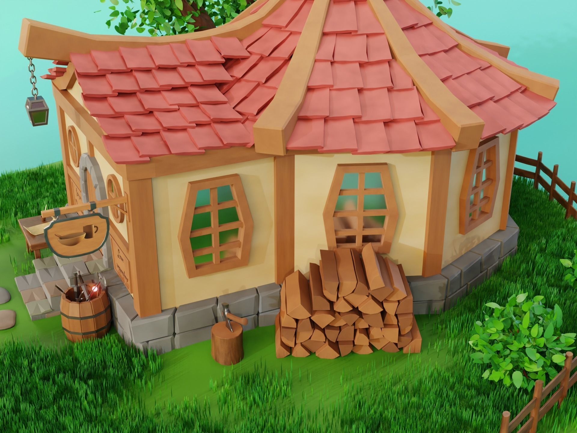 Fantasy Tavern Low-poly 3D model_8