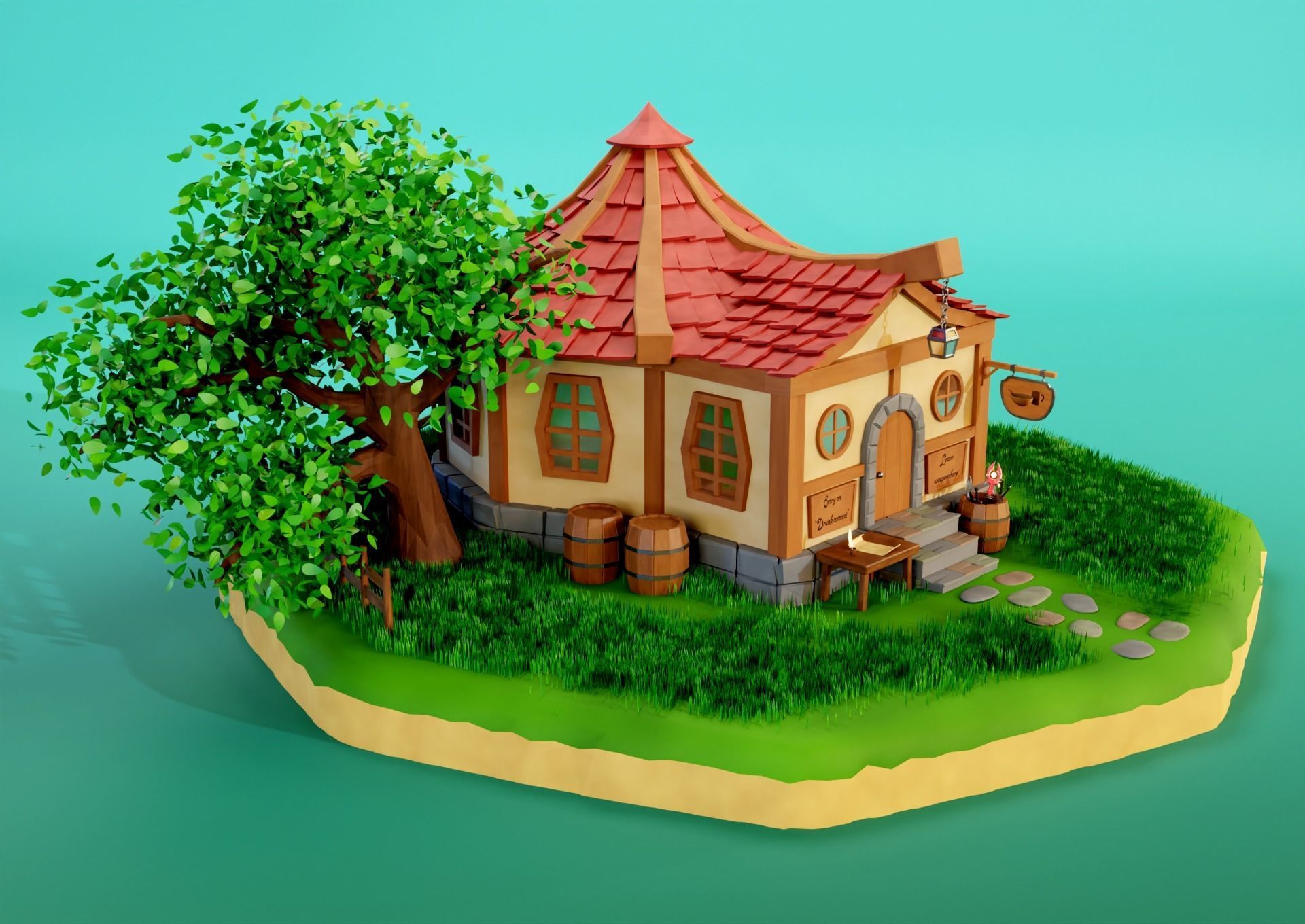 Fantasy Tavern Low-poly 3D model_1
