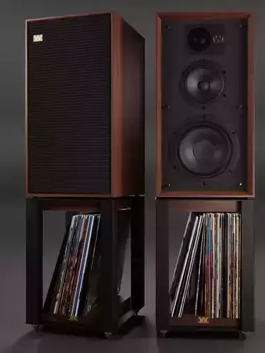 Wharfedale LINTON Heritage Loudspeaker and Stands with Vinyls 3D model