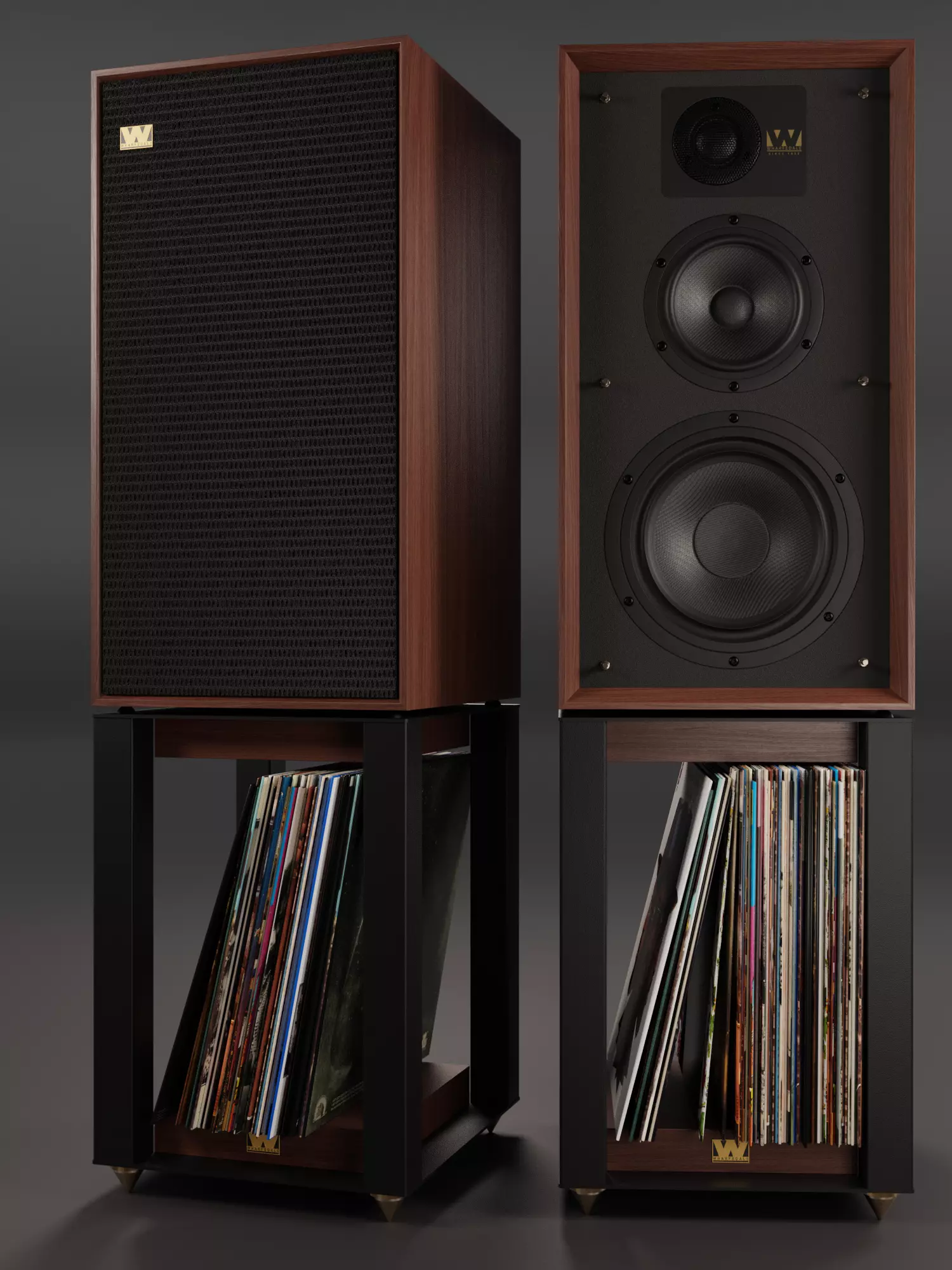 Wharfedale LINTON Heritage Loudspeaker and Stands with Vinyls 3D model