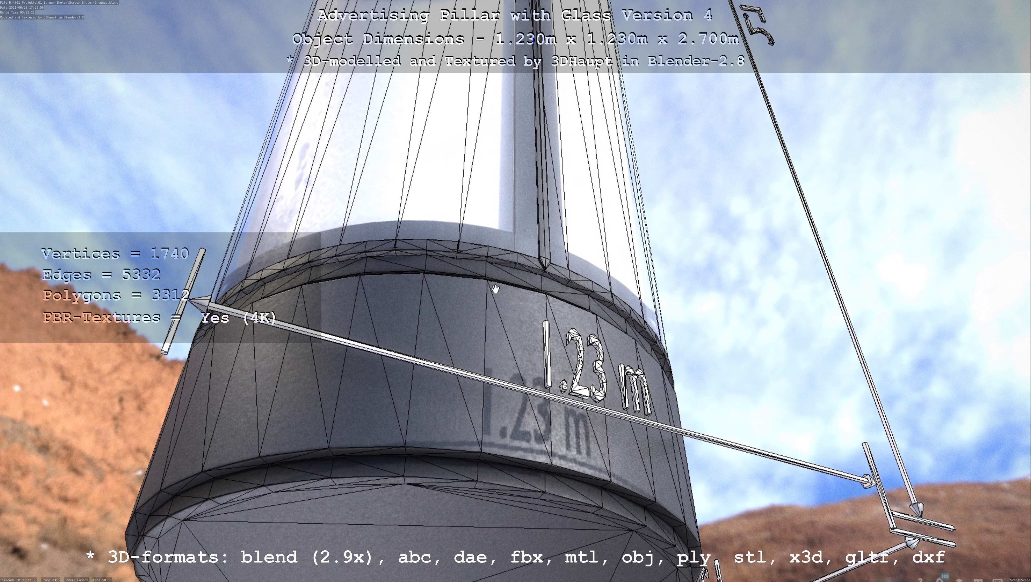 Advertising Pillar with Glass 4 Low-poly 3D model_129