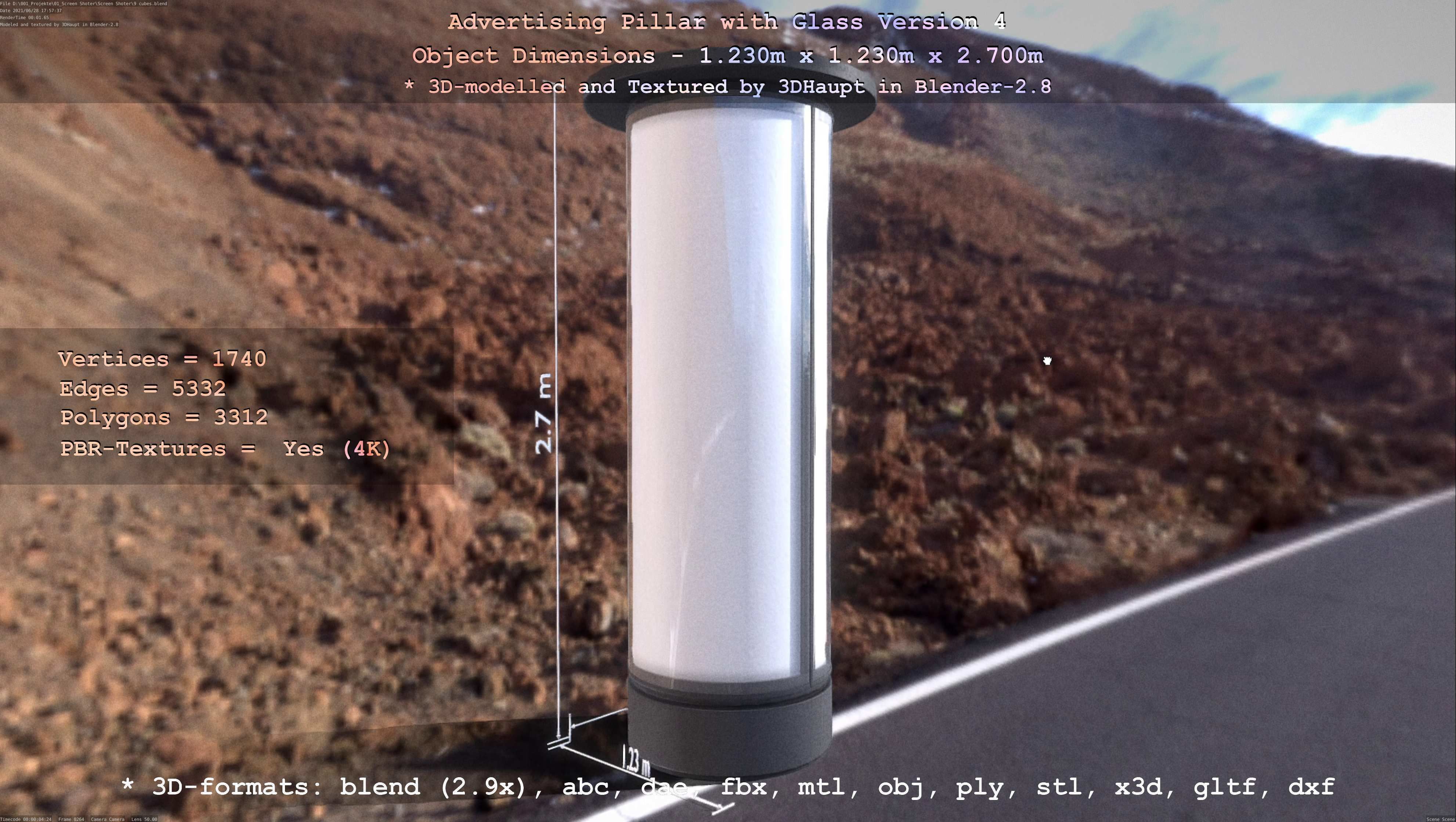 Advertising Pillar with Glass 4 Low-poly 3D model_79