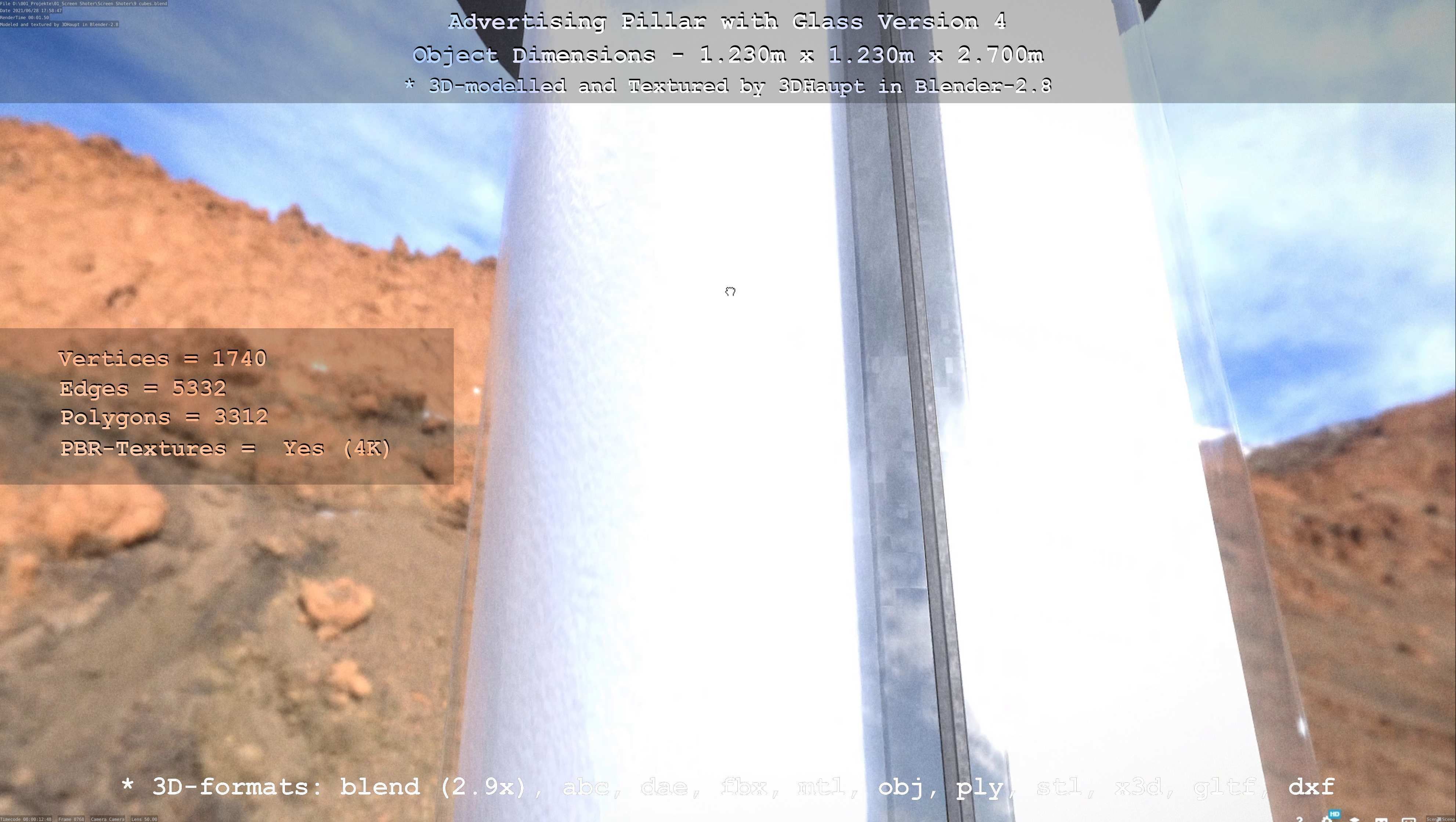 Advertising Pillar with Glass 4 Low-poly 3D model_37