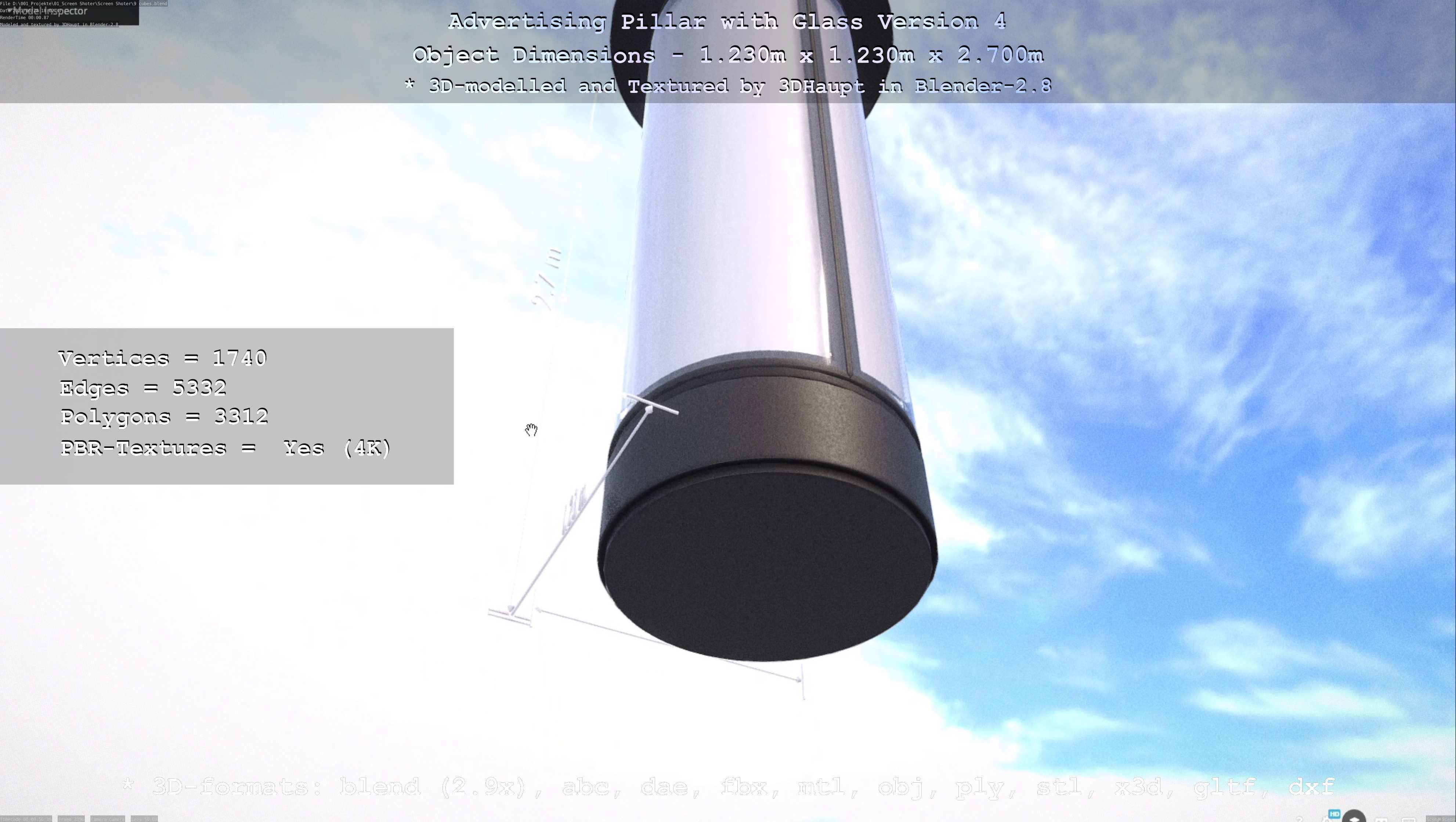 Advertising Pillar with Glass 4 Low-poly 3D model_6