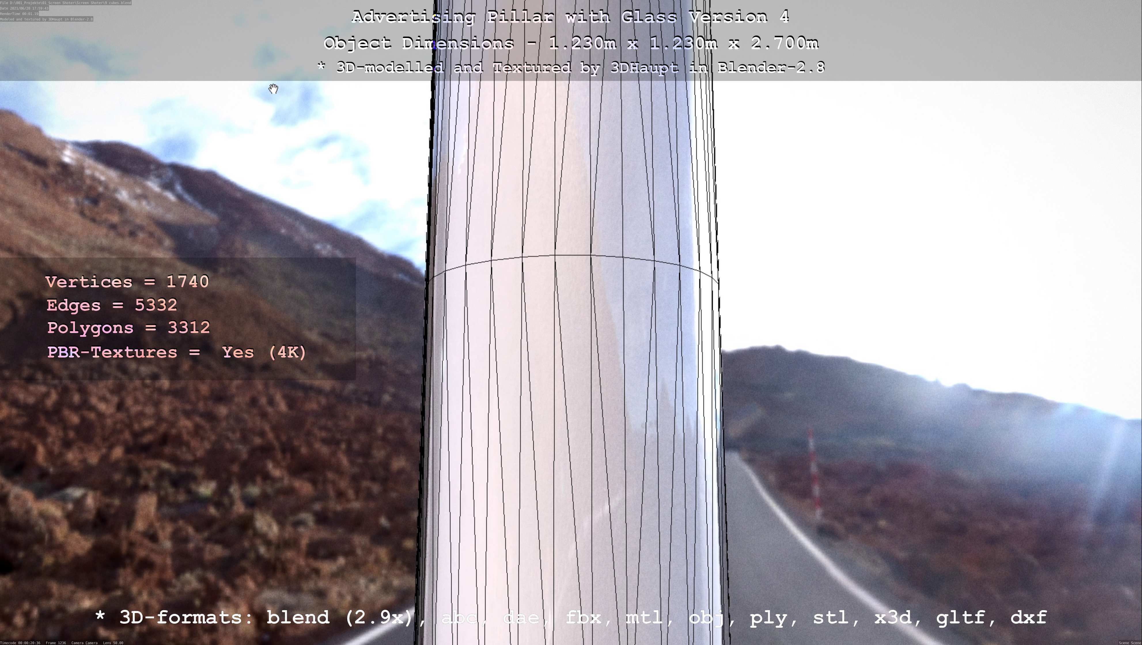 Advertising Pillar with Glass 4 Low-poly 3D model_23