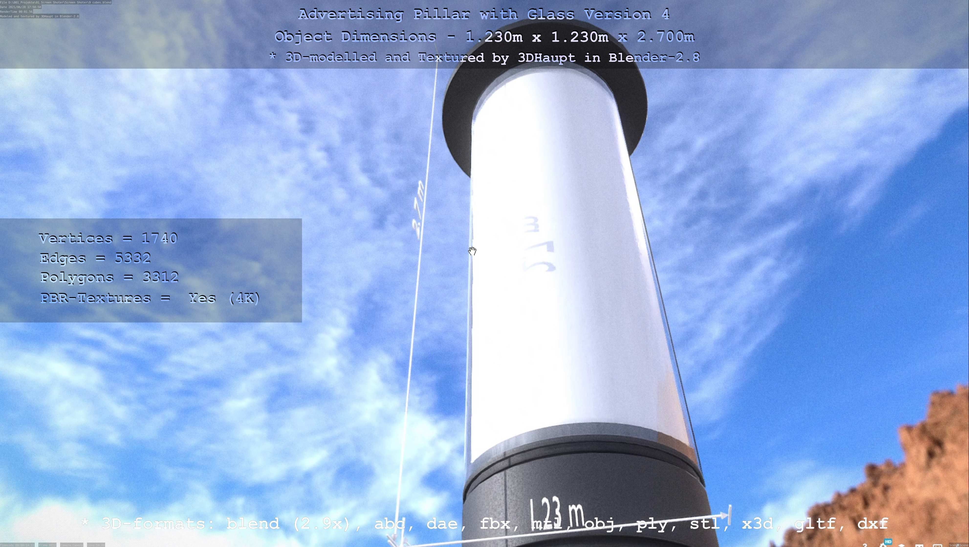 Advertising Pillar with Glass 4 Low-poly 3D model_106