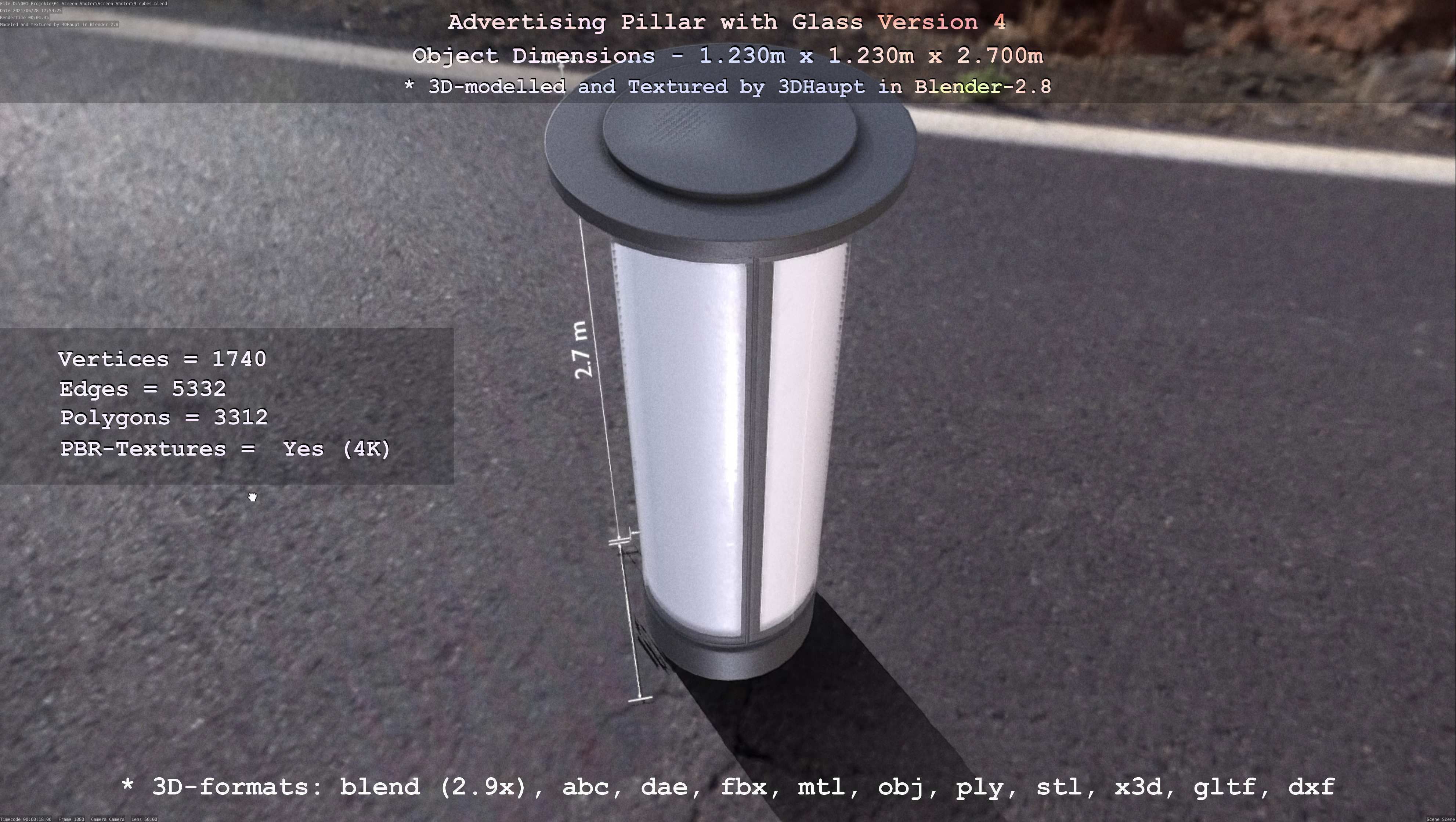 Advertising Pillar with Glass 4 Low-poly 3D model_115