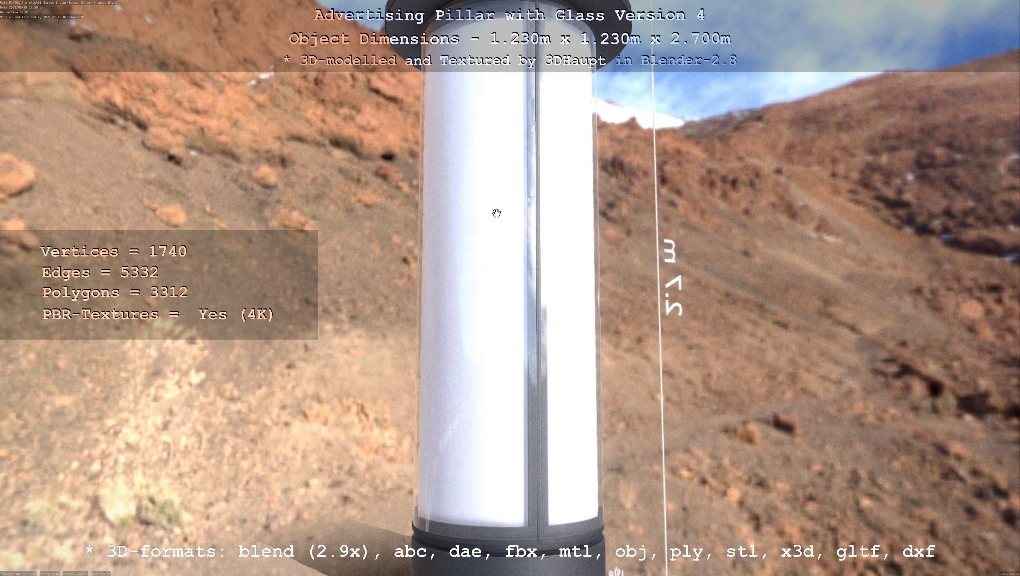 Advertising Pillar with Glass 4 Low-poly 3D model_20