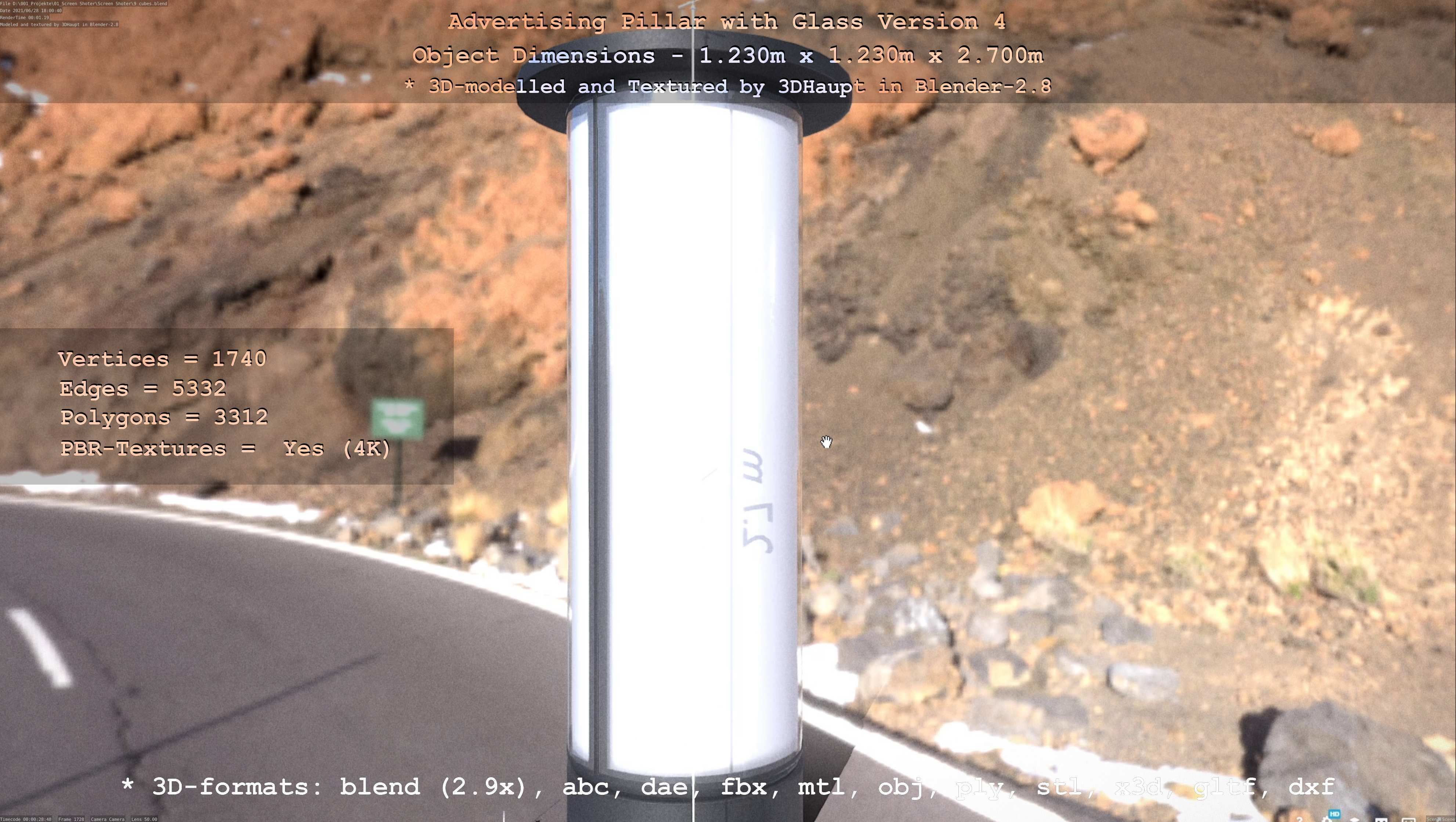 Advertising Pillar with Glass 4 Low-poly 3D model_46