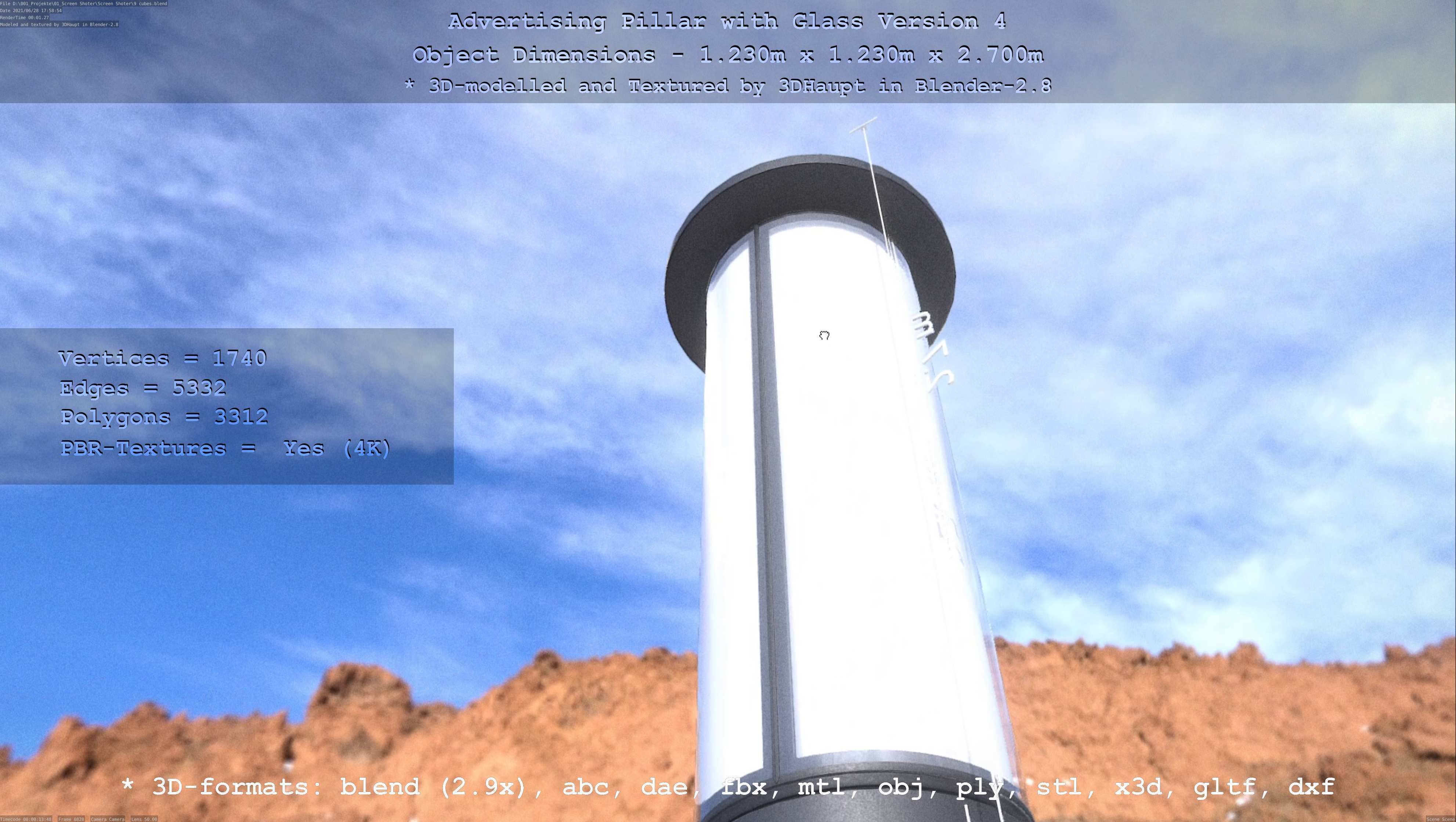 Advertising Pillar with Glass 4 Low-poly 3D model_104