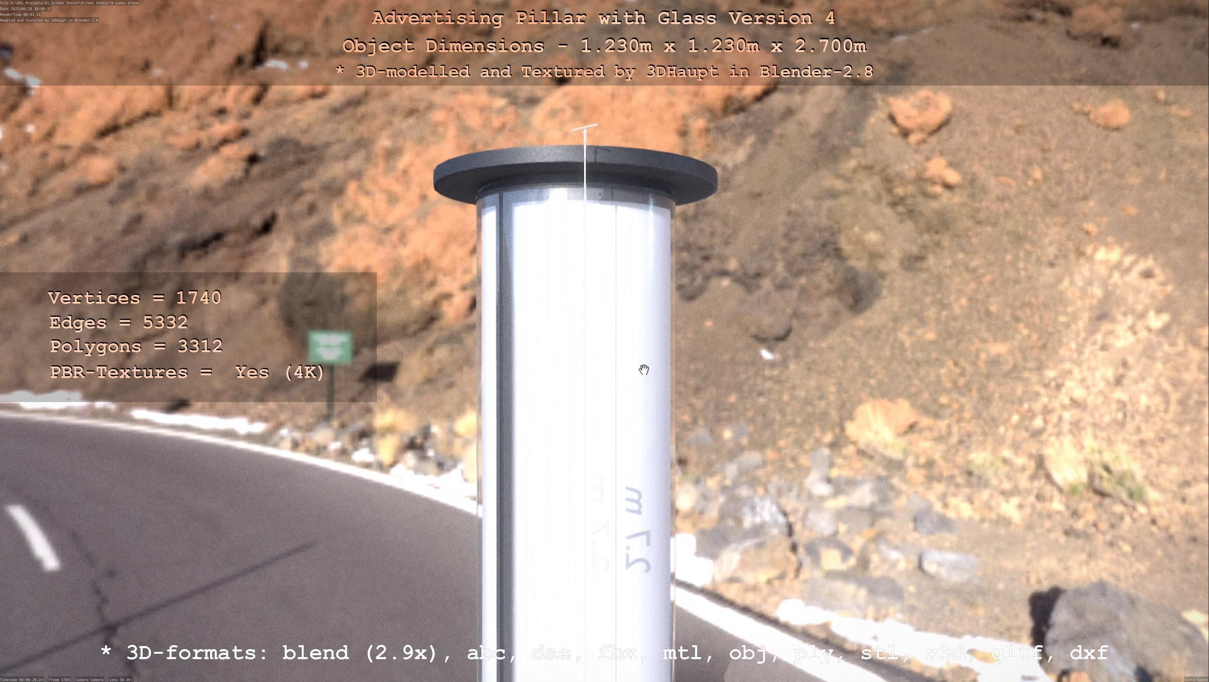 Advertising Pillar with Glass 4 Low-poly 3D model_45