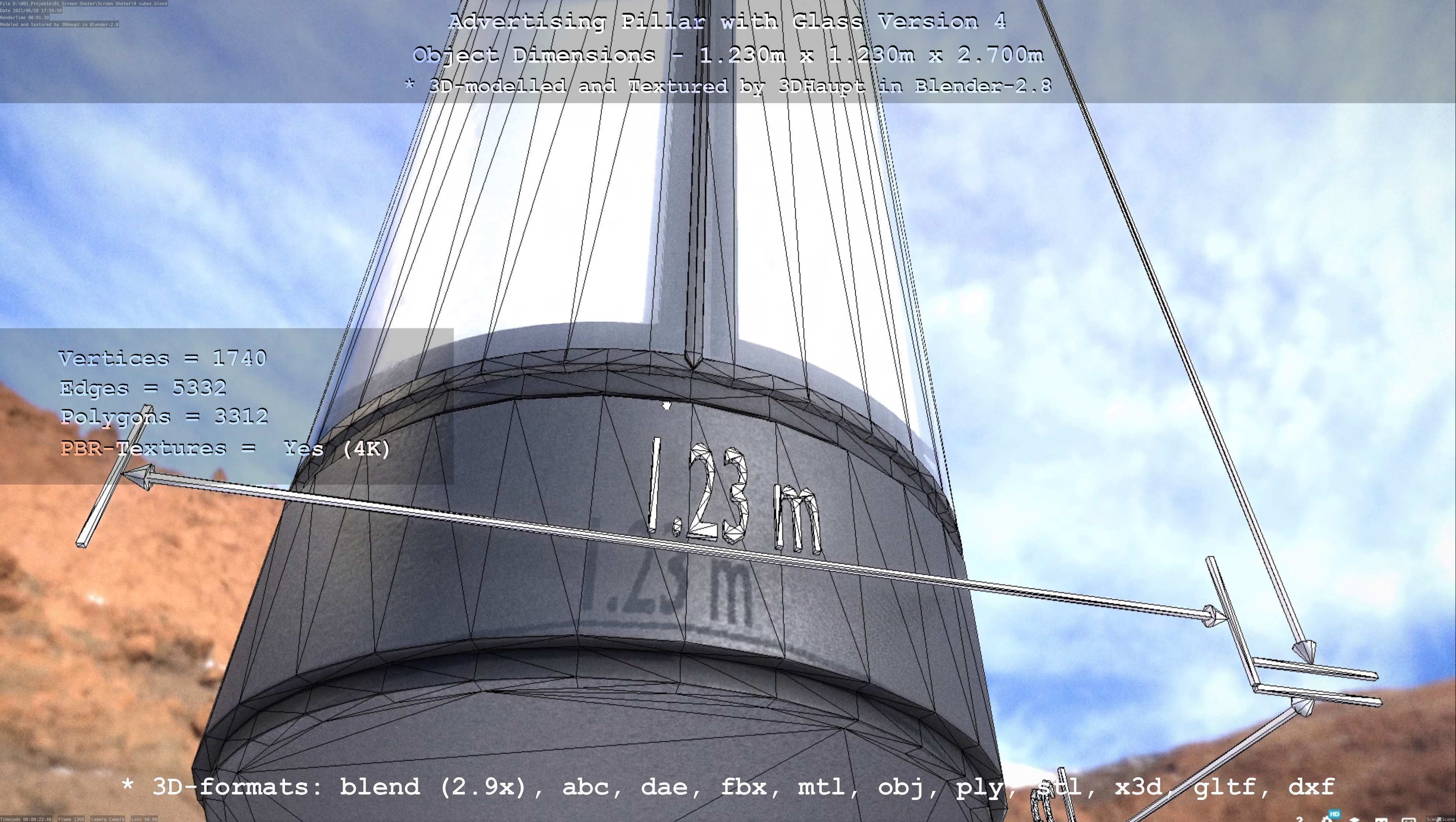 Advertising Pillar with Glass 4 Low-poly 3D model_39