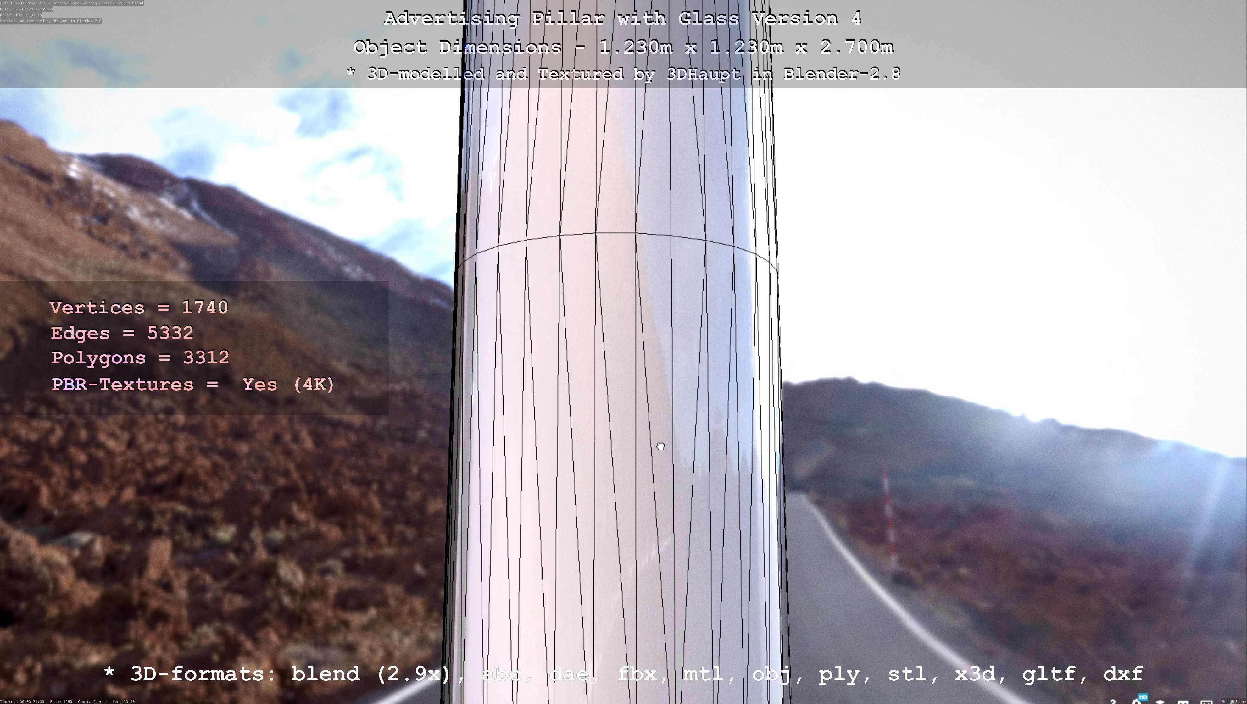 Advertising Pillar with Glass 4 Low-poly 3D model_123