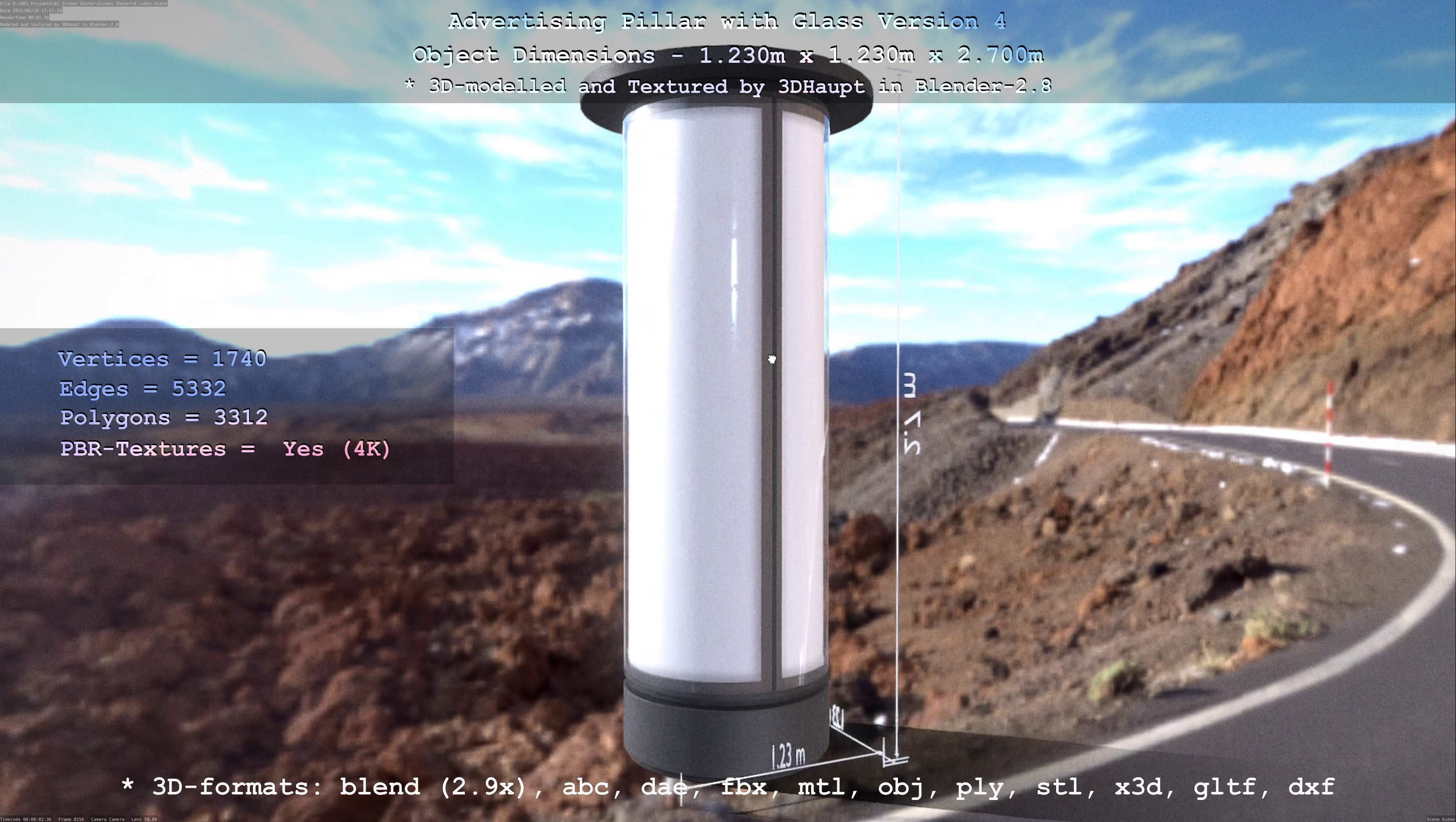 Advertising Pillar with Glass 4 Low-poly 3D model_75