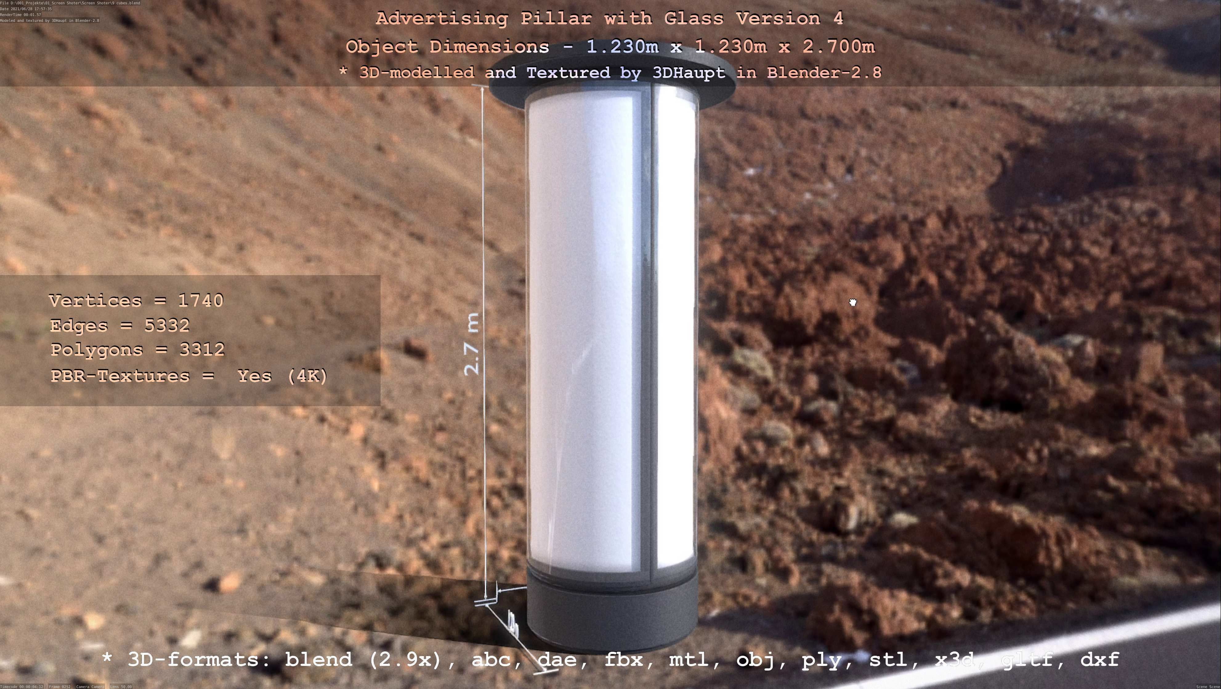 Advertising Pillar with Glass 4 Low-poly 3D model_78