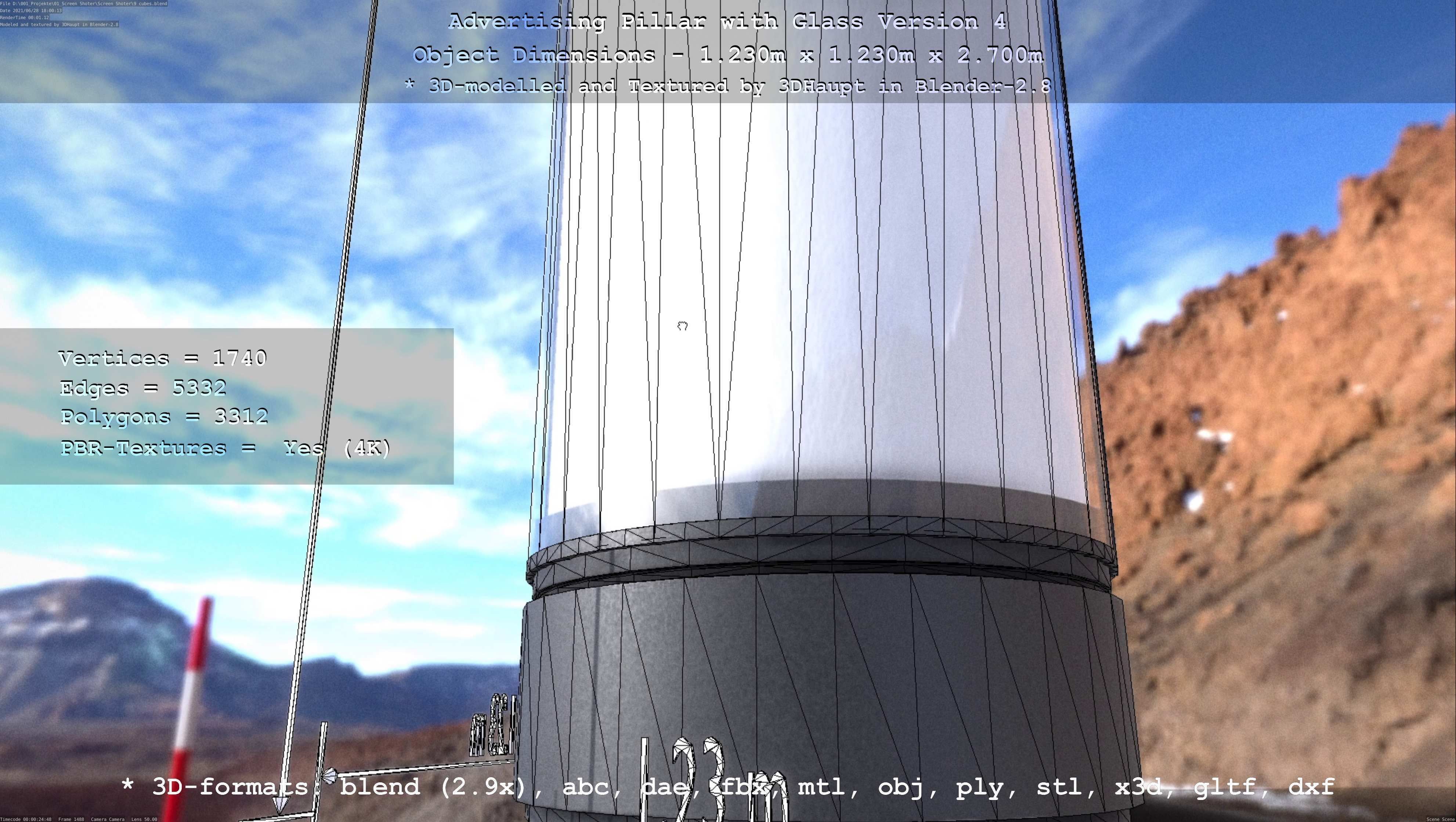 Advertising Pillar with Glass 4 Low-poly 3D model_25