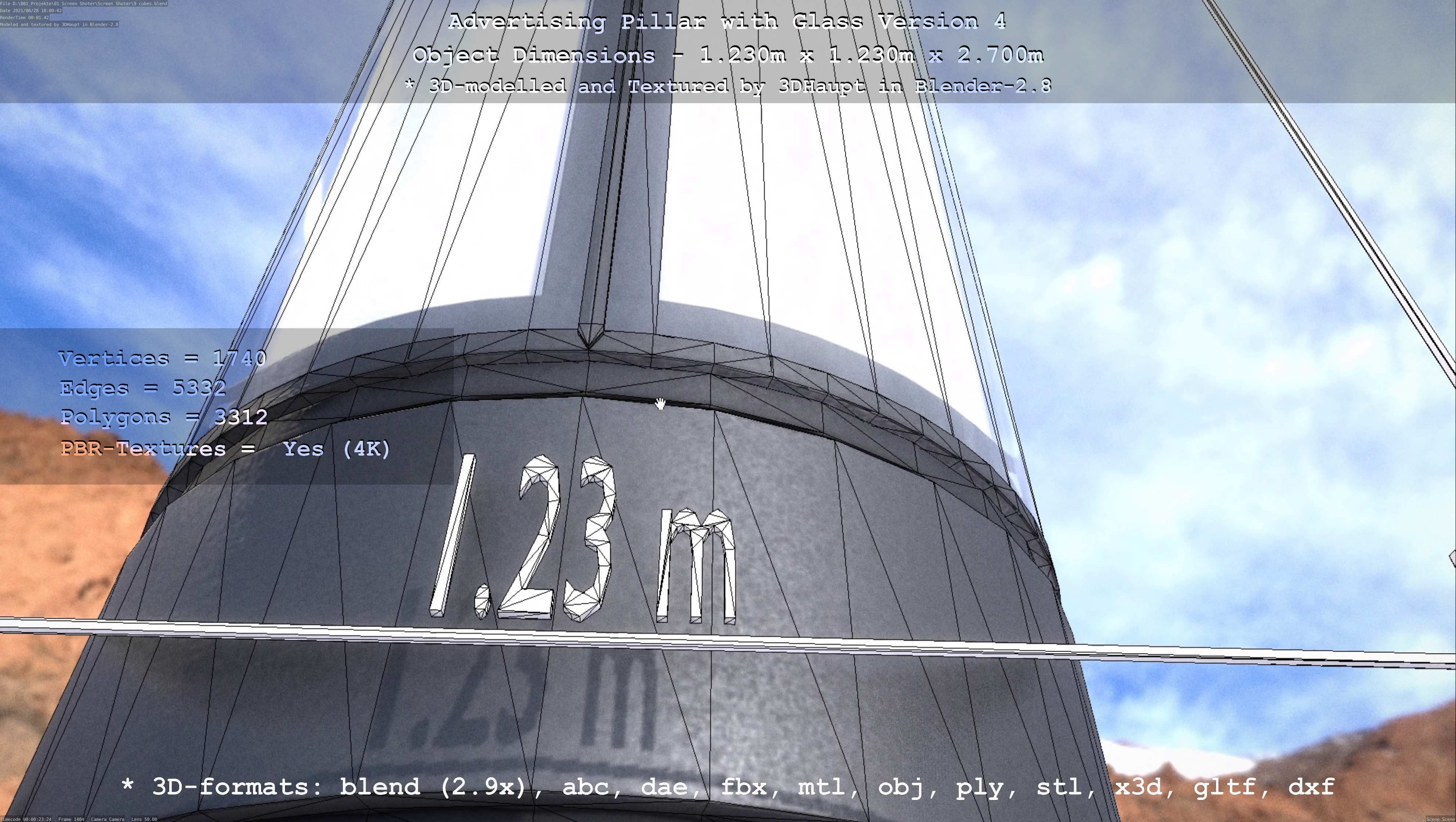 Advertising Pillar with Glass 4 Low-poly 3D model_50