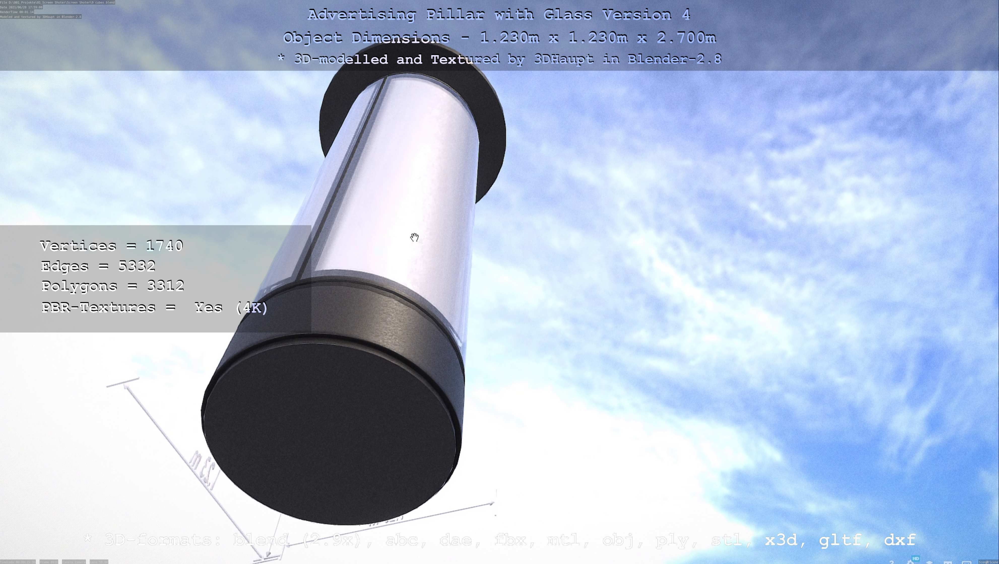Advertising Pillar with Glass 4 Low-poly 3D model_21