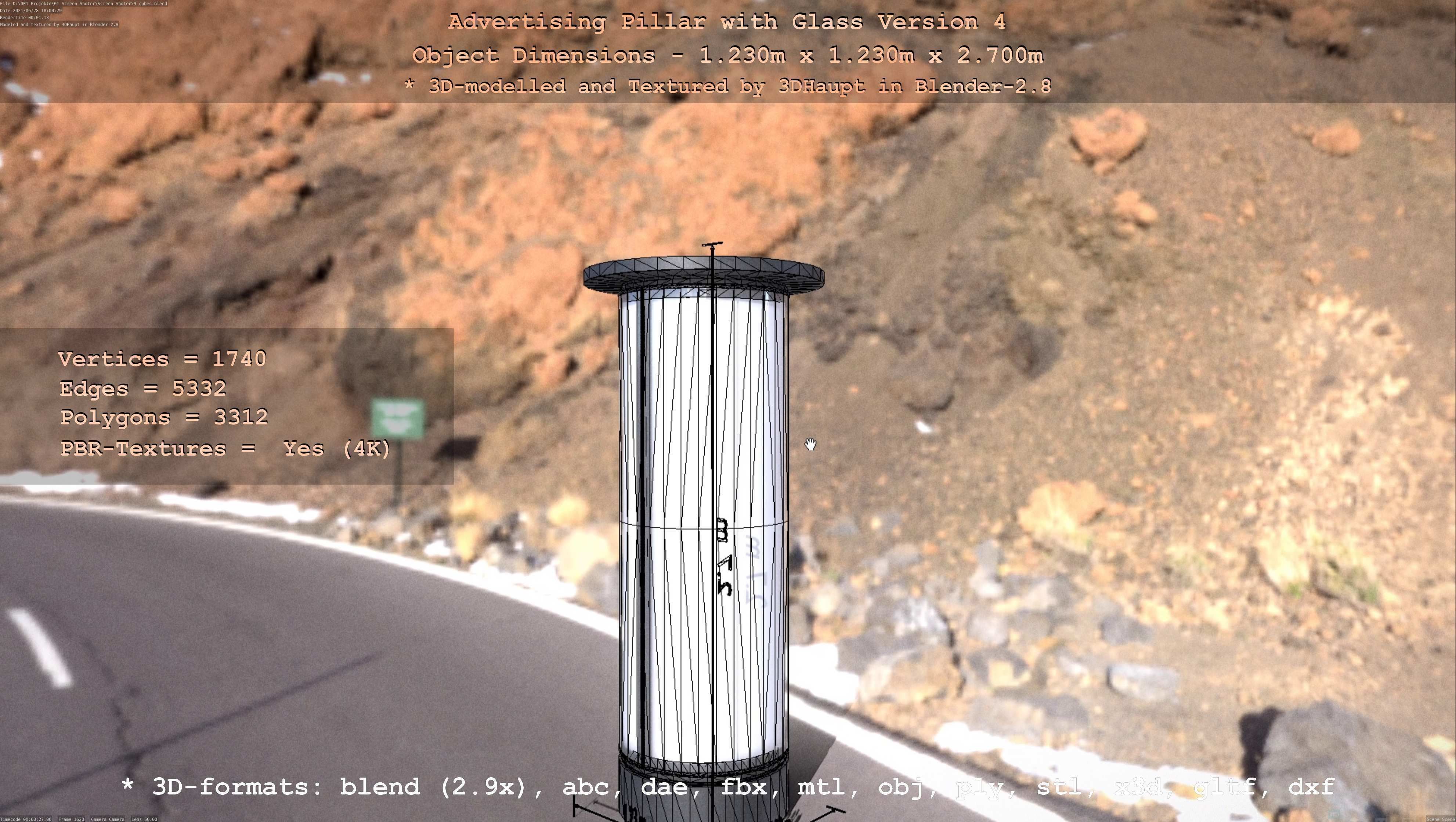 Advertising Pillar with Glass 4 Low-poly 3D model_42