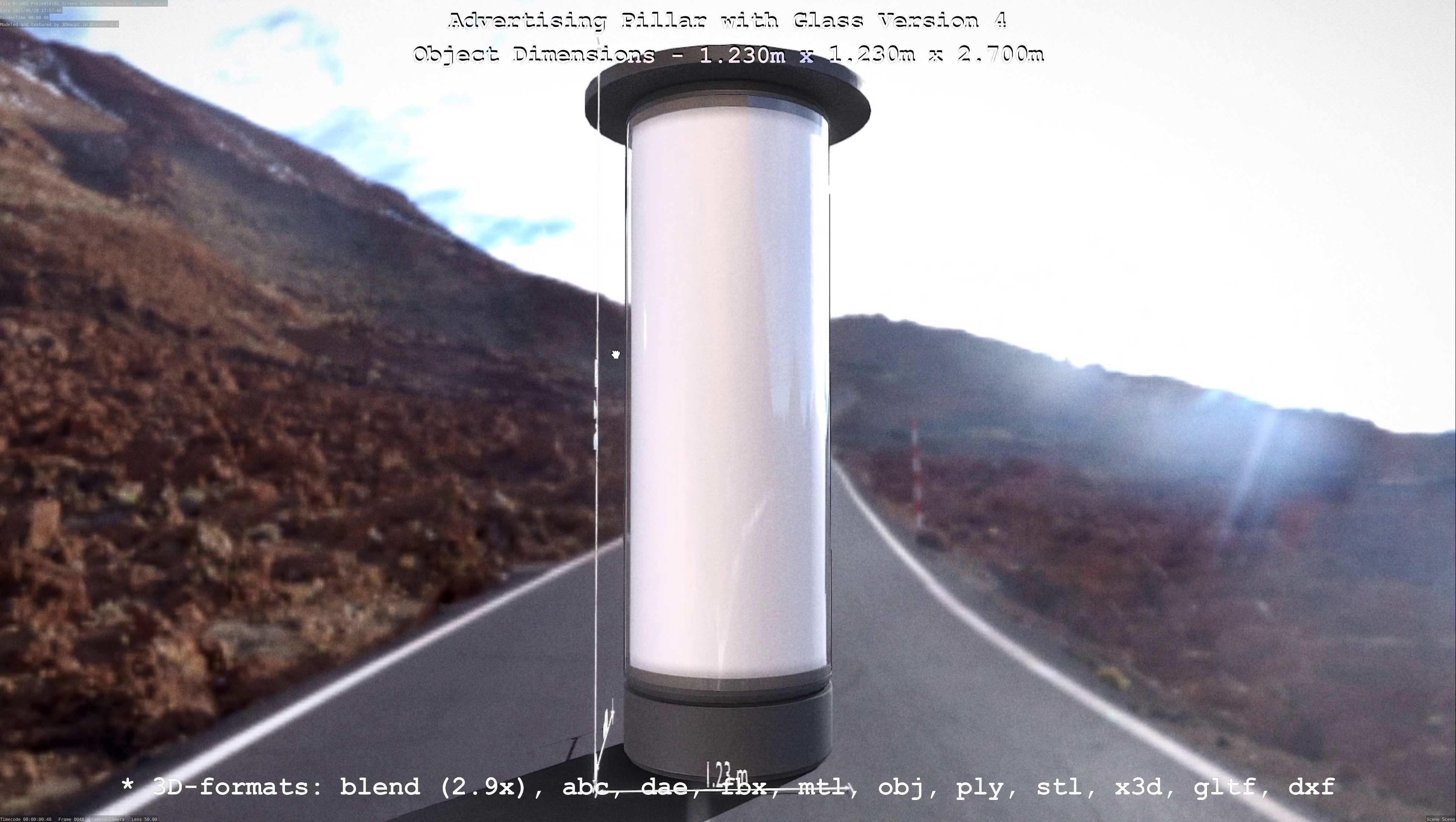 Advertising Pillar with Glass 4 Low-poly 3D model_13