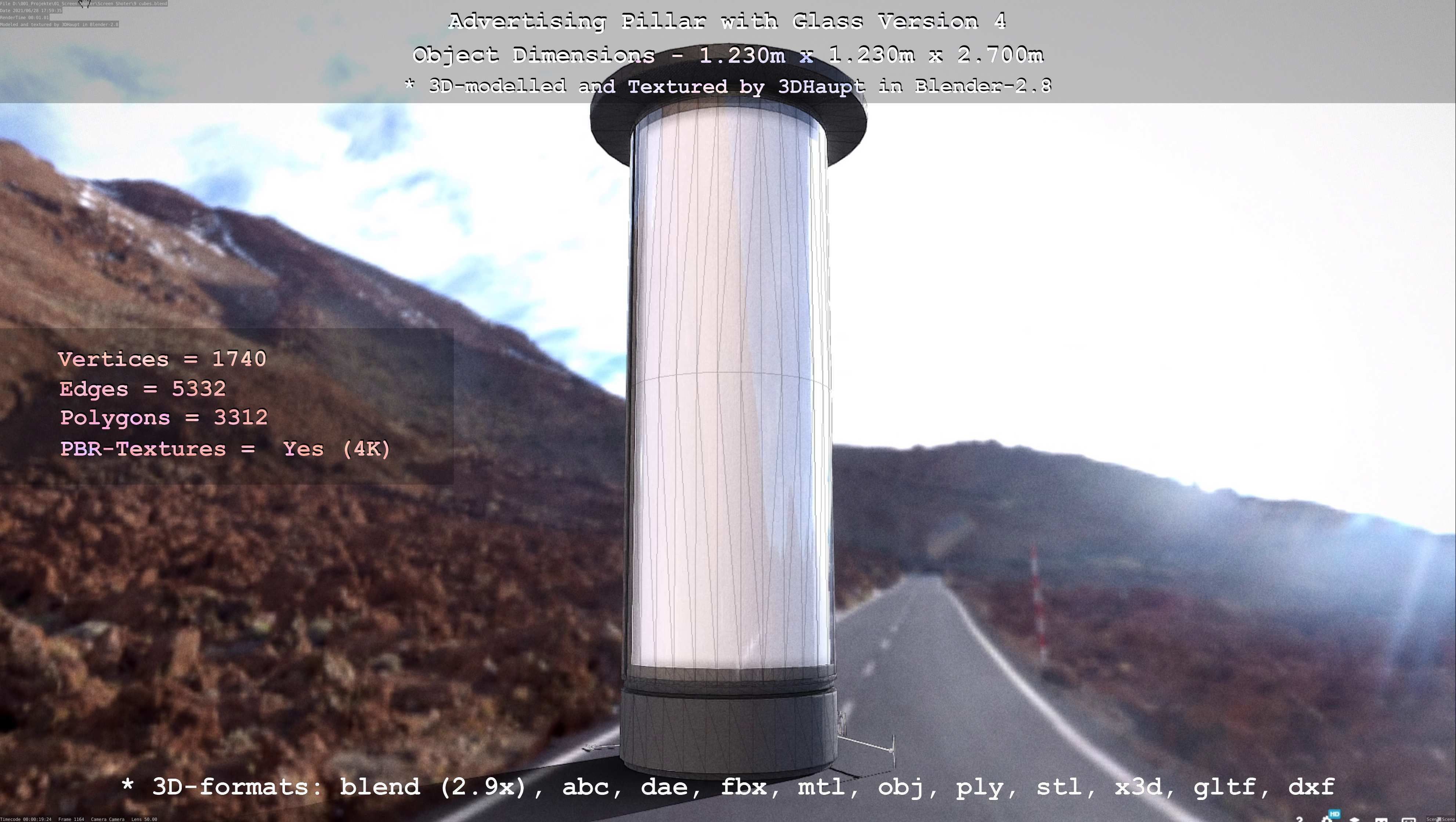 Advertising Pillar with Glass 4 Low-poly 3D model_120