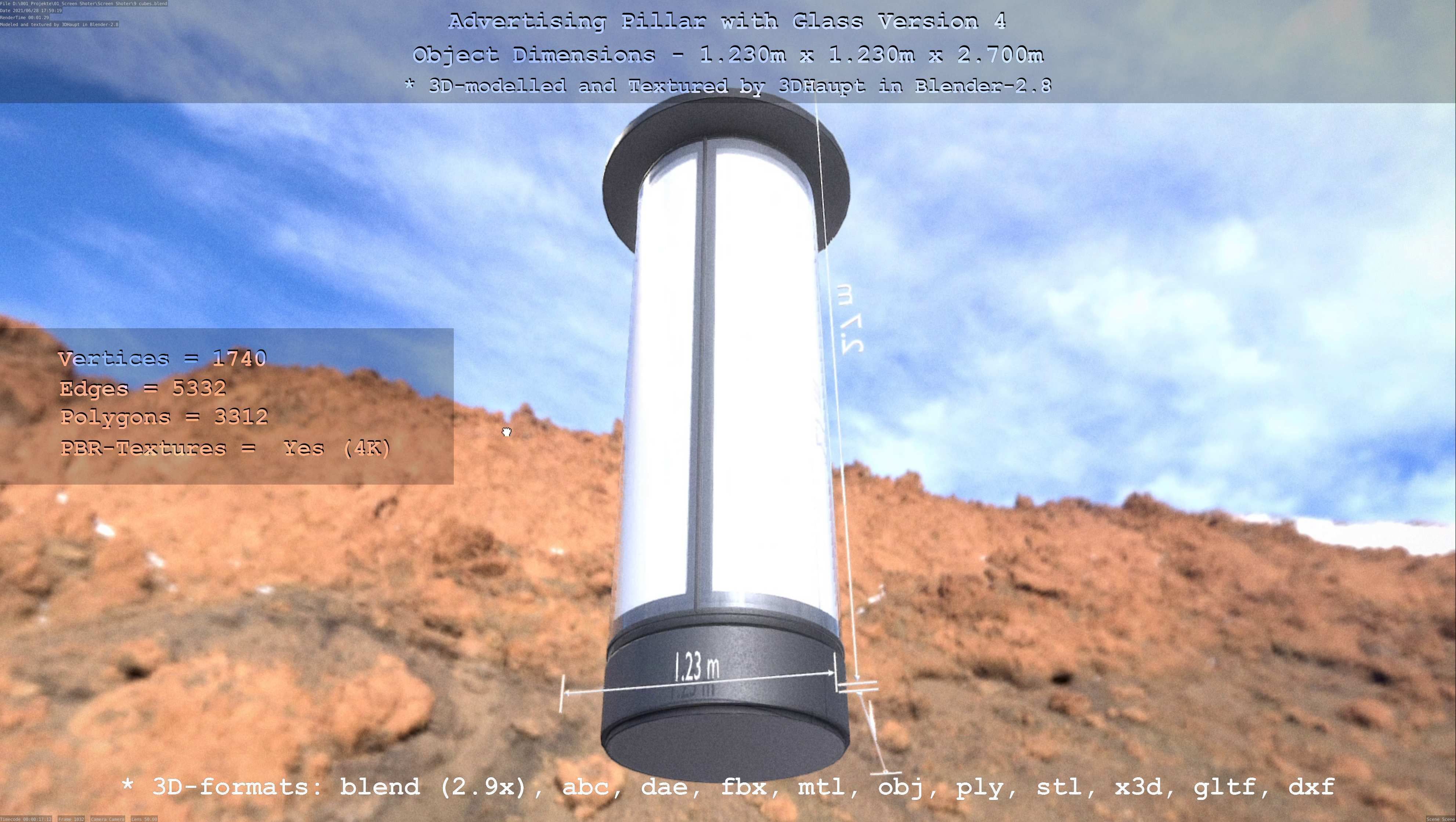 Advertising Pillar with Glass 4 Low-poly 3D model_113