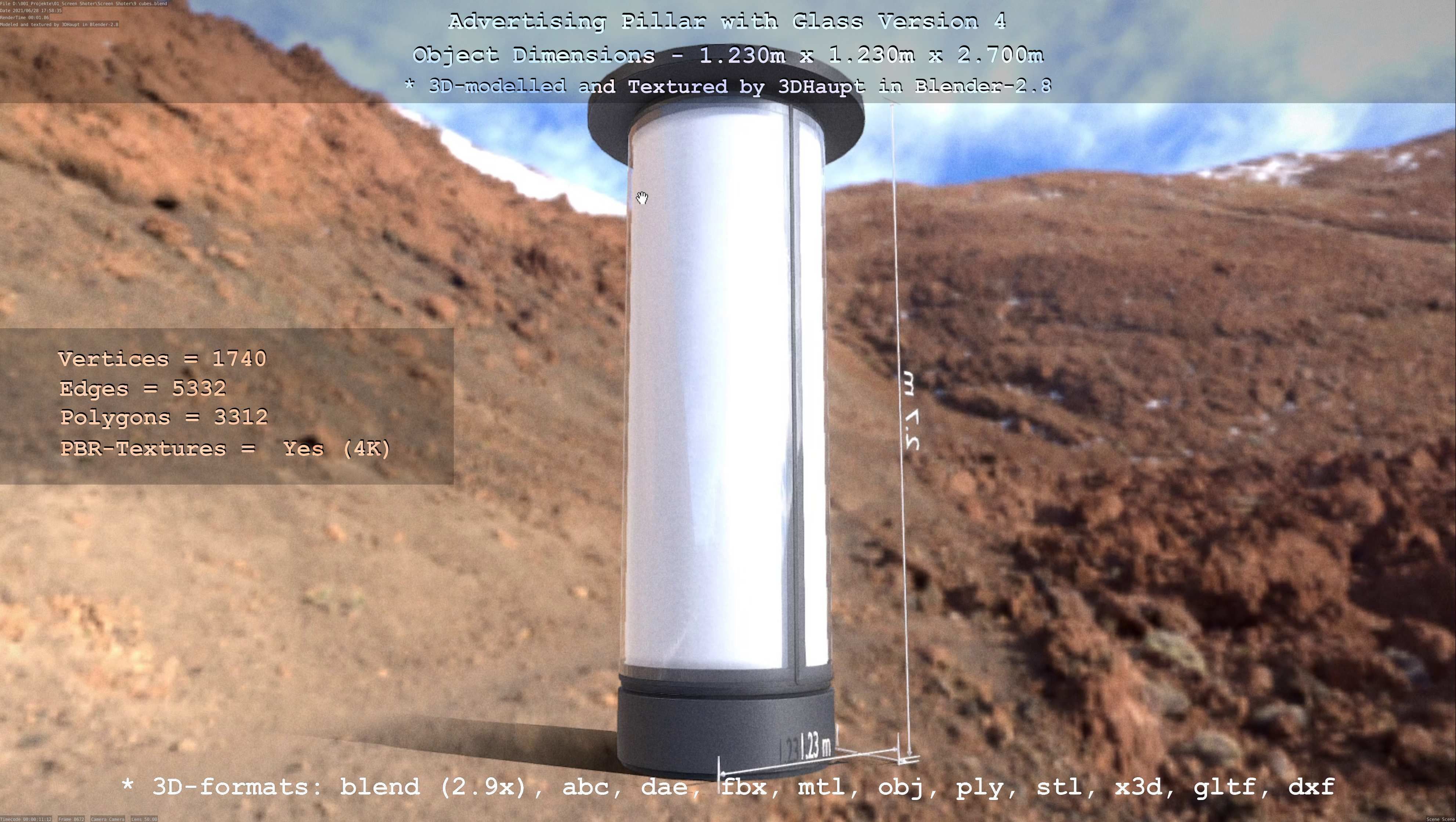 Advertising Pillar with Glass 4 Low-poly 3D model_97