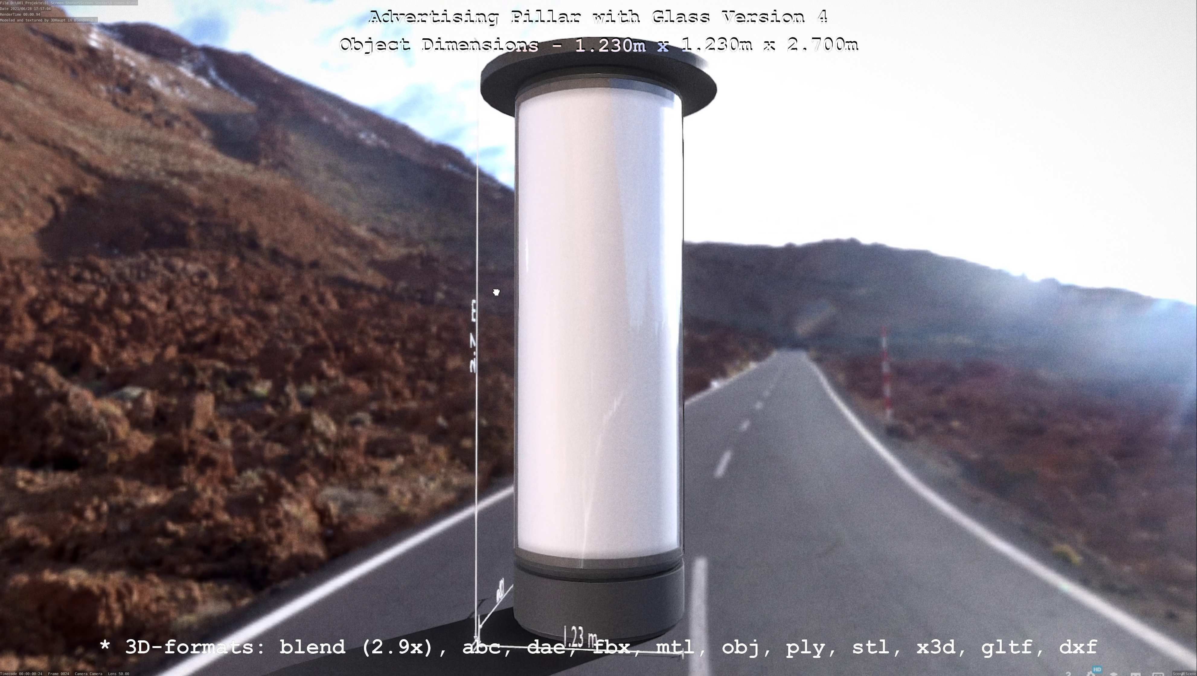 Advertising Pillar with Glass 4 Low-poly 3D model_12