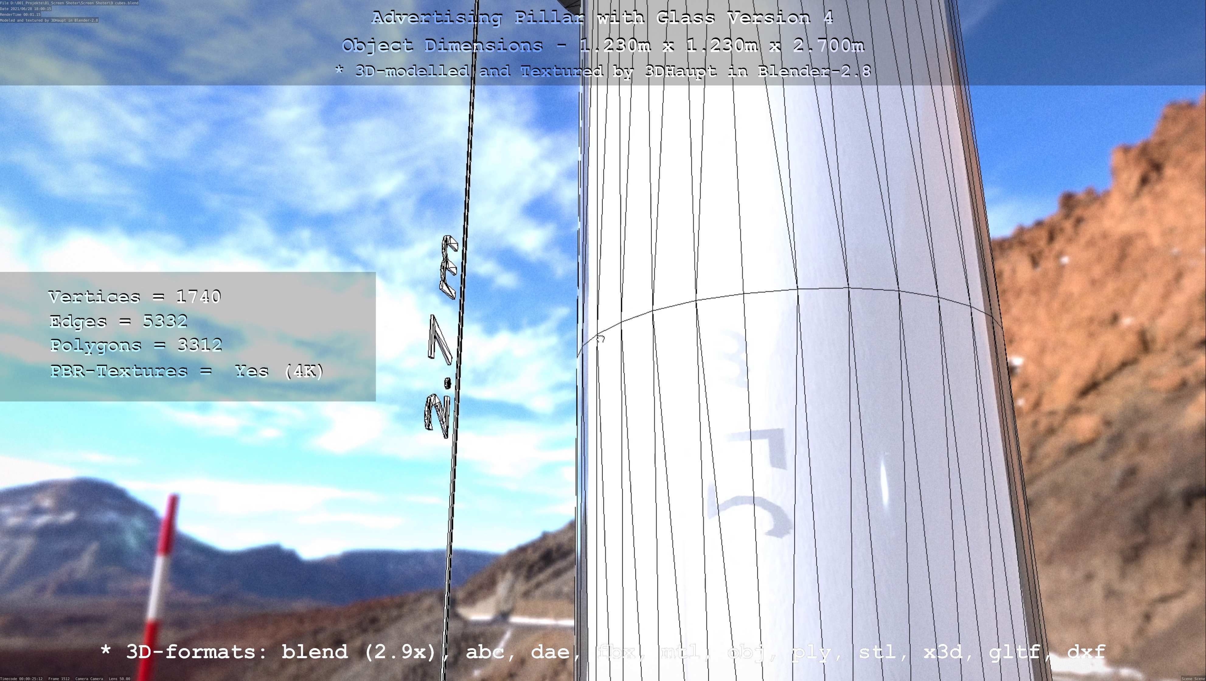 Advertising Pillar with Glass 4 Low-poly 3D model_94